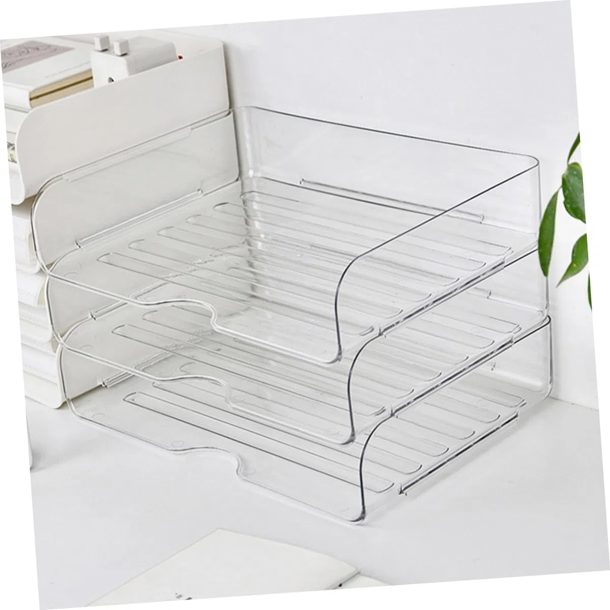 STOBOK 4piezas Organizador De Escritorio Apilable Bandejas Transparentes Para Oficina y Práctica Para Archivar y Material De Oficina