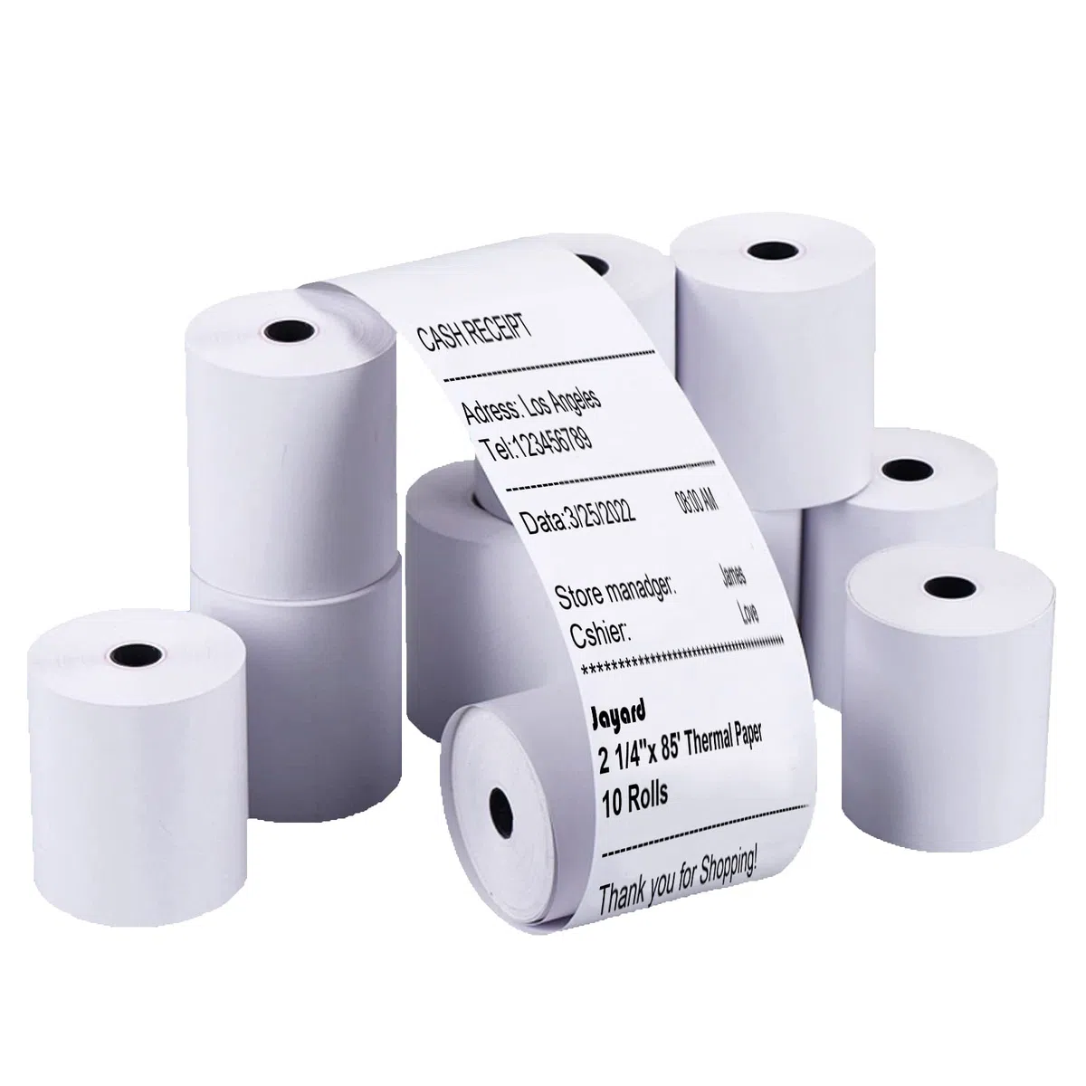 Jayard Rollos de papel térmico de 2-1/4 pulgadas x 85 pies para tarjeta de crédito, rollos de caja registradora, cinta de registro de alta calidad, papel de impresora térmica Pos (10 rollos)