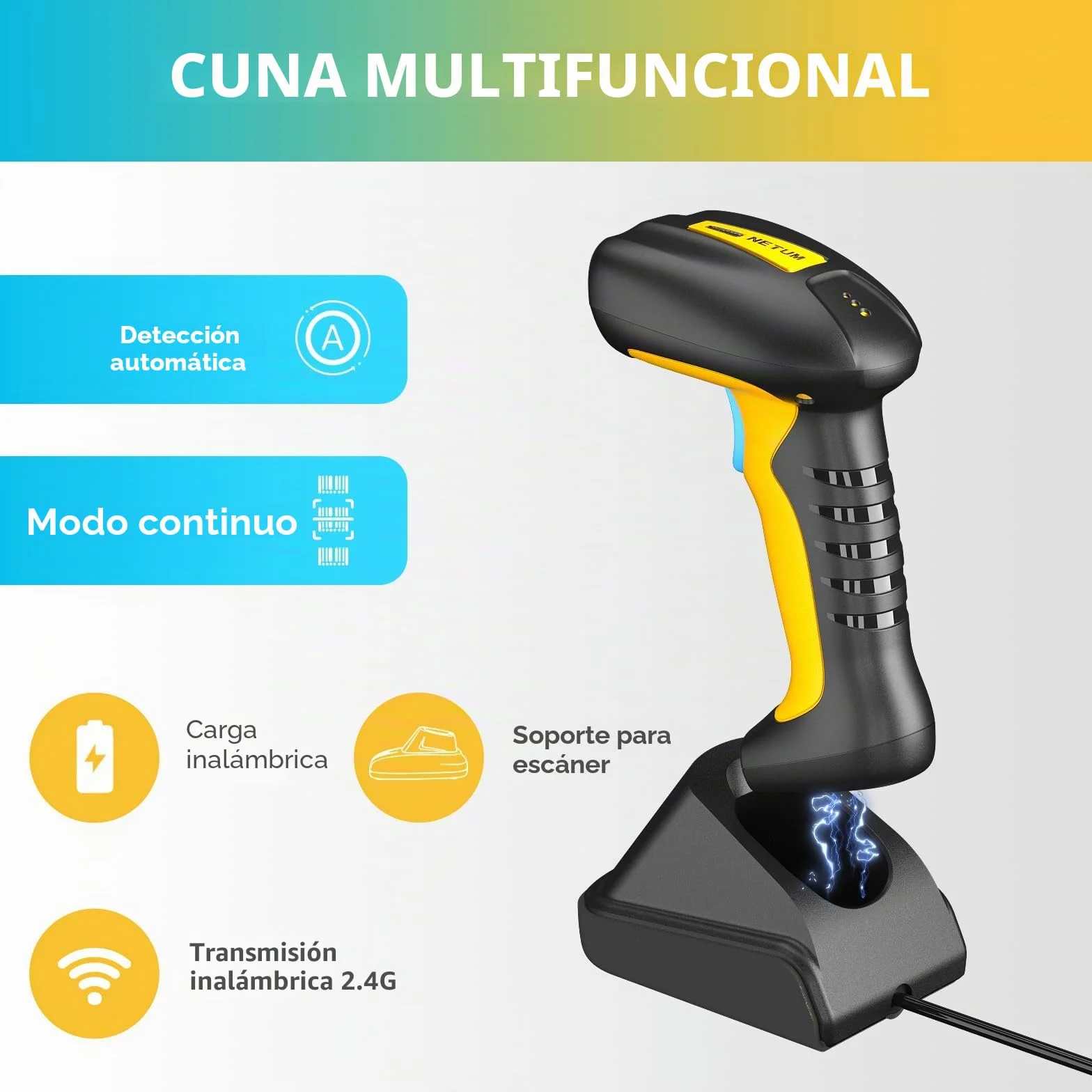 NETUM Escáner De Códigos De Barras Industrial Bluetooth QR Actualizado Con Base De Carga, Lector Inalámbrico 2D 1D 2600mAh Resistente A Caídas Polvo Manos Libres Para Windows Mac Android iOS (NT-1200)