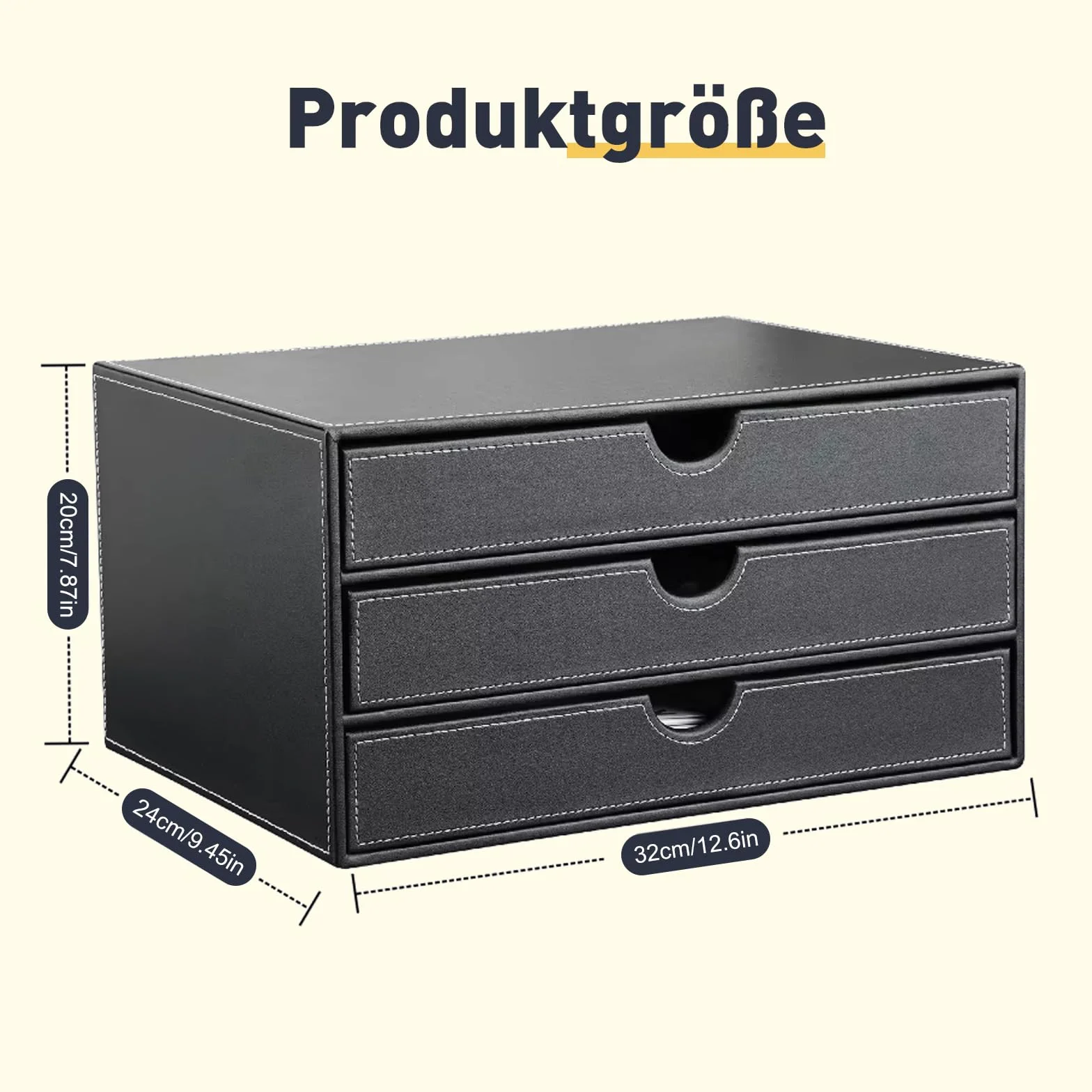 Caja de escritorio de piel con 3 cajones A4, organizador de oficina