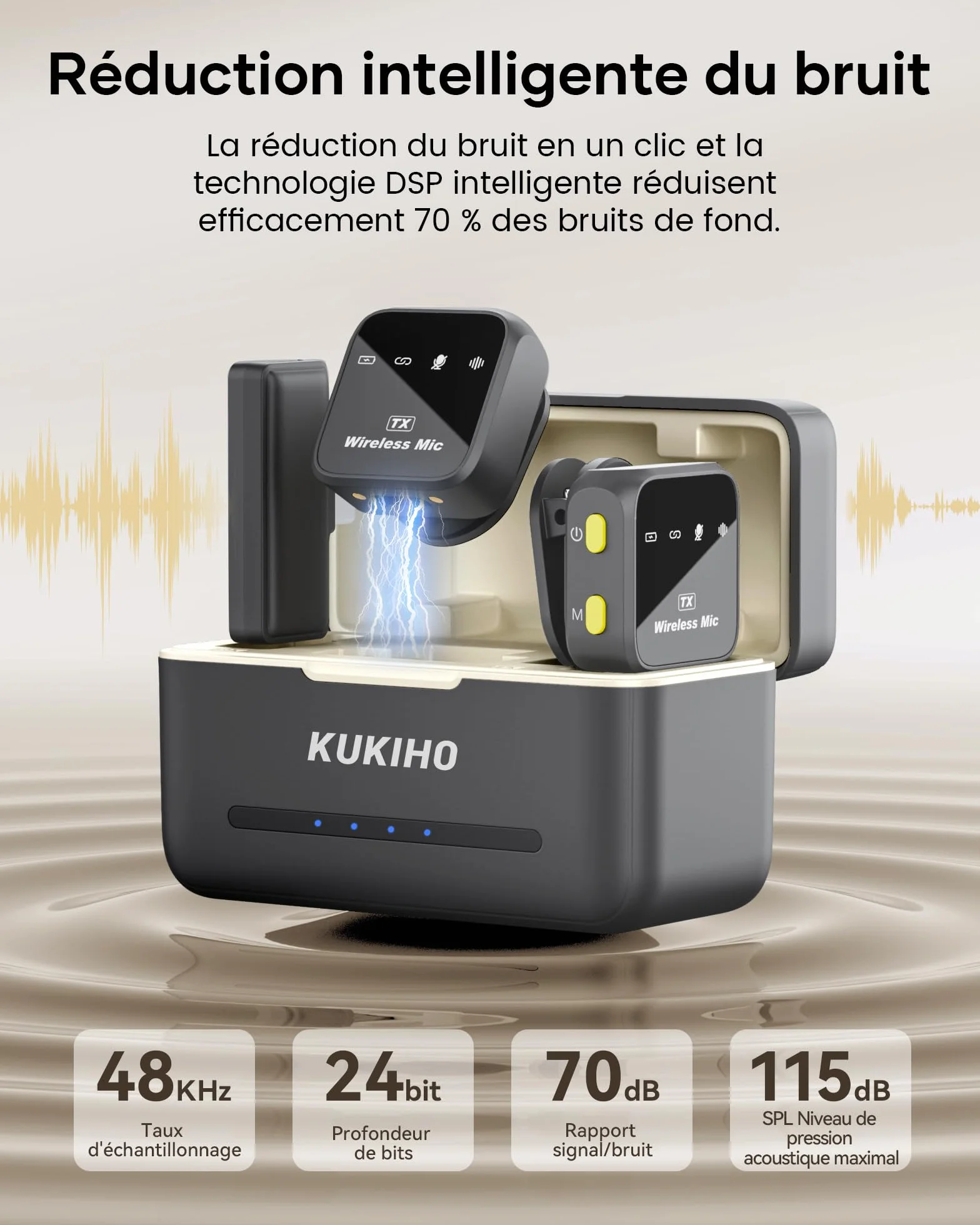 KUKIHO Microfono inalambrico Mini de Solapa para iPhone y Android, Clip para Video Vlogs YouTube TikTok Podcasts, Estuche de Carga, 80h autonomia, 50m Alcance