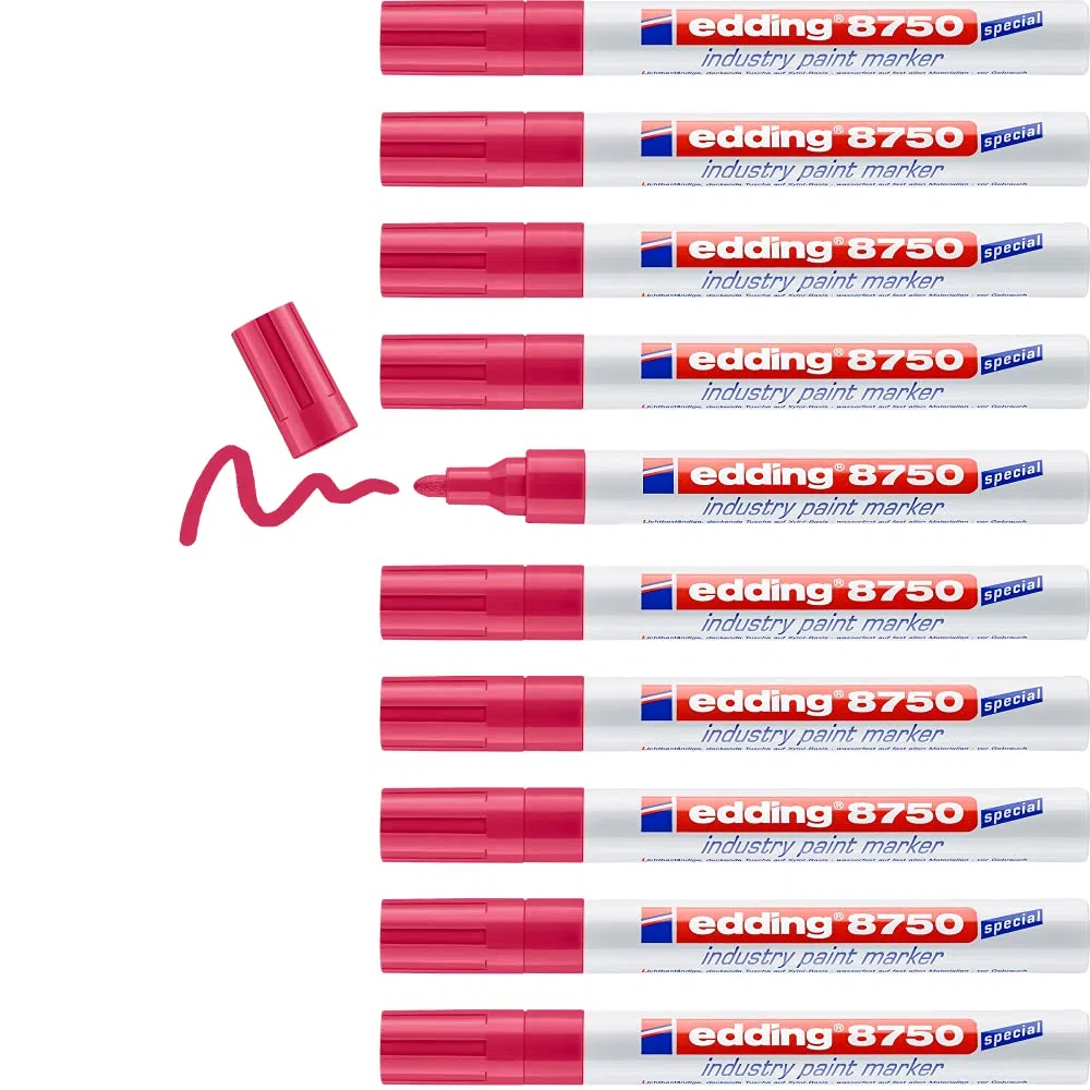 Edding 8750-10 Marcadores de Tinta Opaca Industrial - Punta Redonda 2-4 mm - Rojo