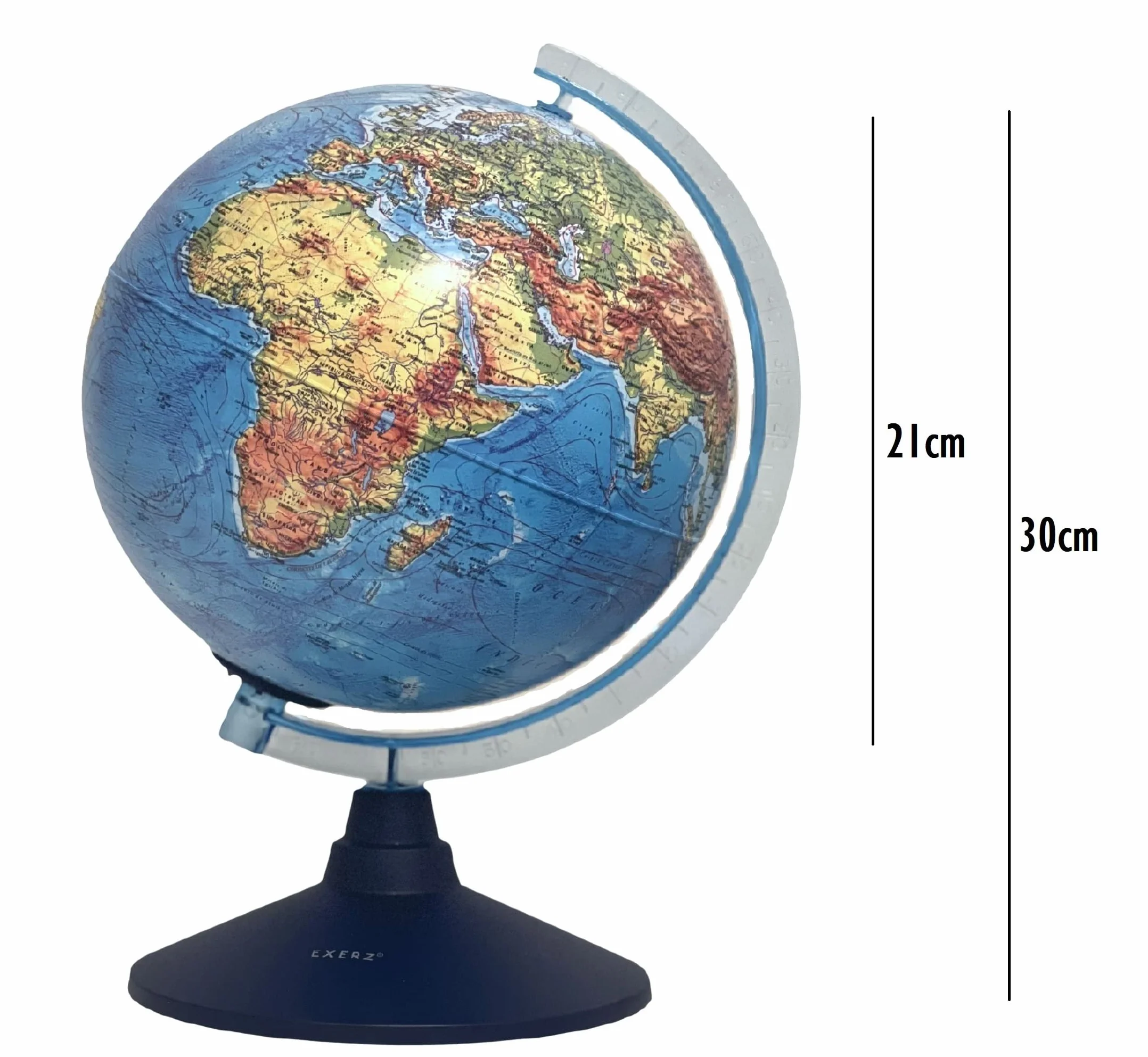 Exerz 21cm Globo terráqueo iluminado - Mapa en inglés - Mapa físico Diurno/Constelación de estrellas con iluminación (21 cm nuevo)