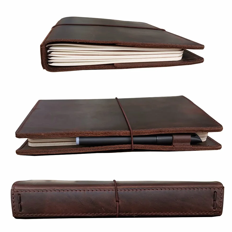 Cubierta para Cuaderno de Viajeros newestor con Bolsillos Interiores, Ranuras para Tarjetas y Soporte para Bolígrafo, Tamaño A5, Marrón Oscuro