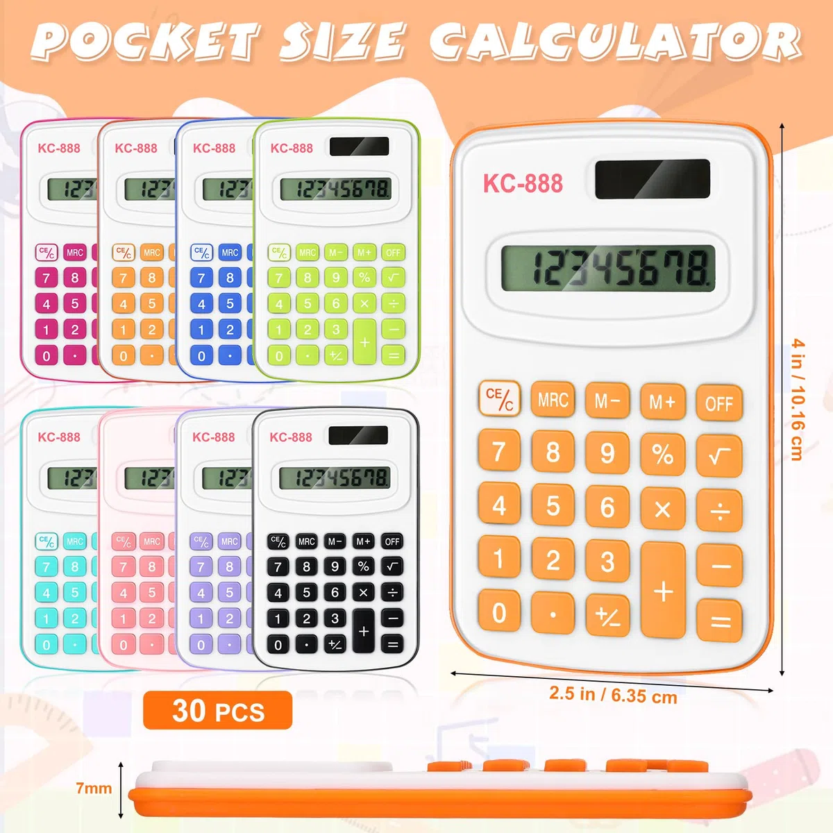 Treela 30 calculadoras de tamaño de bolsillo para estudiantes, mini calculadora de mano básica, calculadora estándar con batería de botón, pantalla de 8 dígitos, calculadora de escritorio para 100