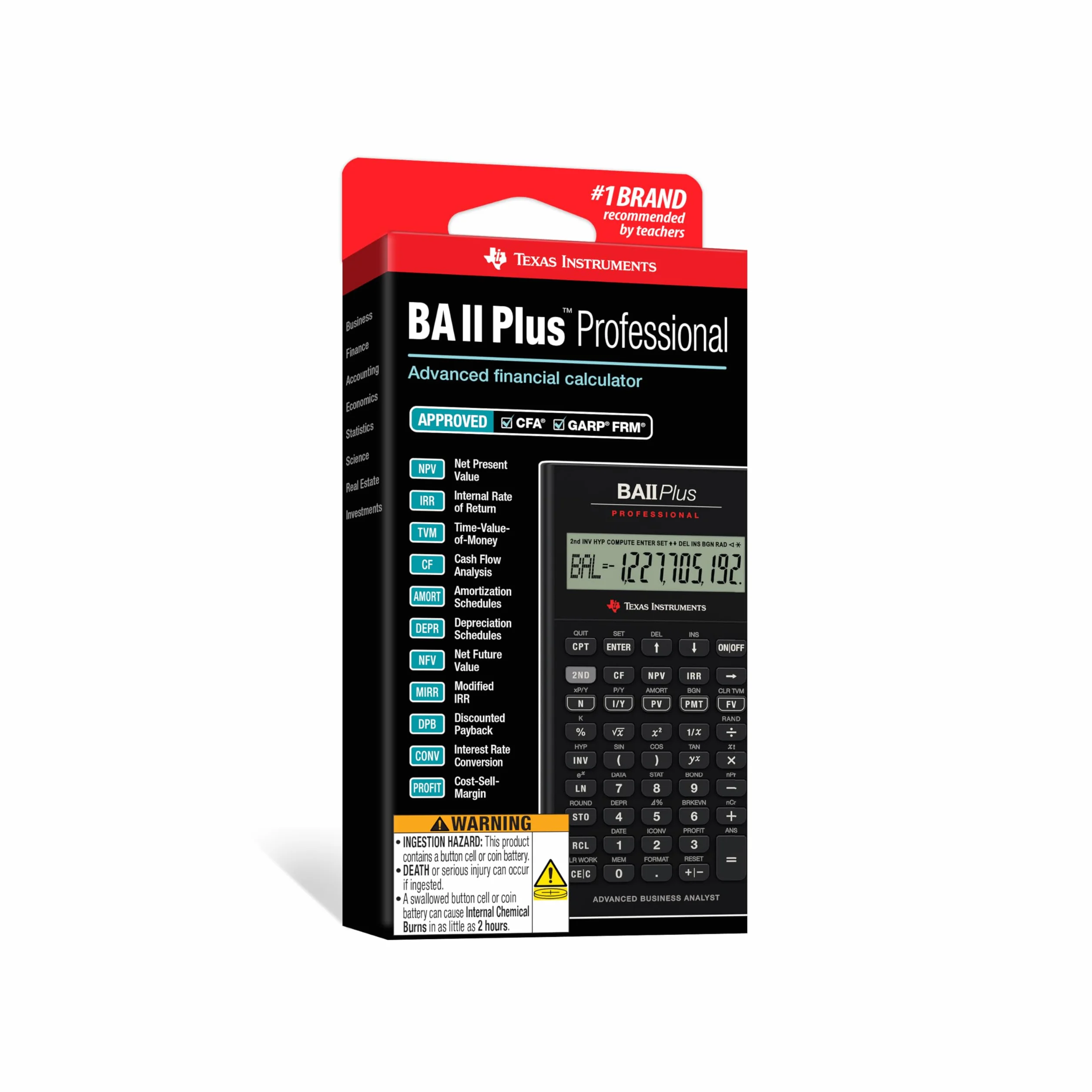 Texas Instruments TI BA II Plus Professional - Calculadora (batería, CR2032, Litio) , Gris [Importado]