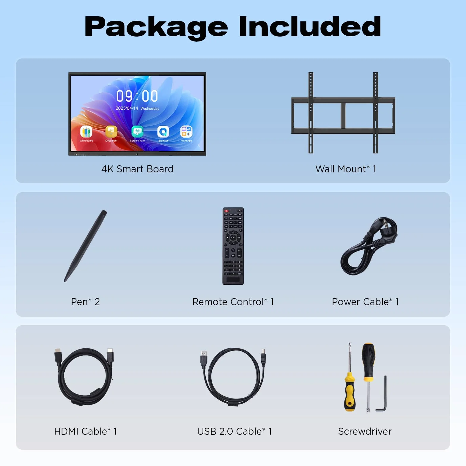MWE 86 Pulgadas 4K UHD White Board, 8+64GB, Pantalla Tactil Pizarra Digital Interactiva, Pizarra Electrónica Grande, Eingebautes Mikrofon, Kamera, Adecuado para la Oficina, la Educación y el Hogar