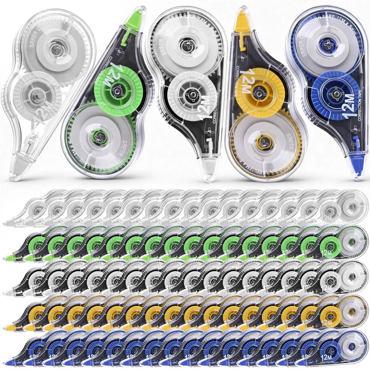 AmazingSpark 100 cintas correctoras blancas a granel, 39.4 pies, resistente al desgarro, aplicador fácil de usar para correcciones instantáneas para notas de oficina escolar, ancho de cinta de 0.2
