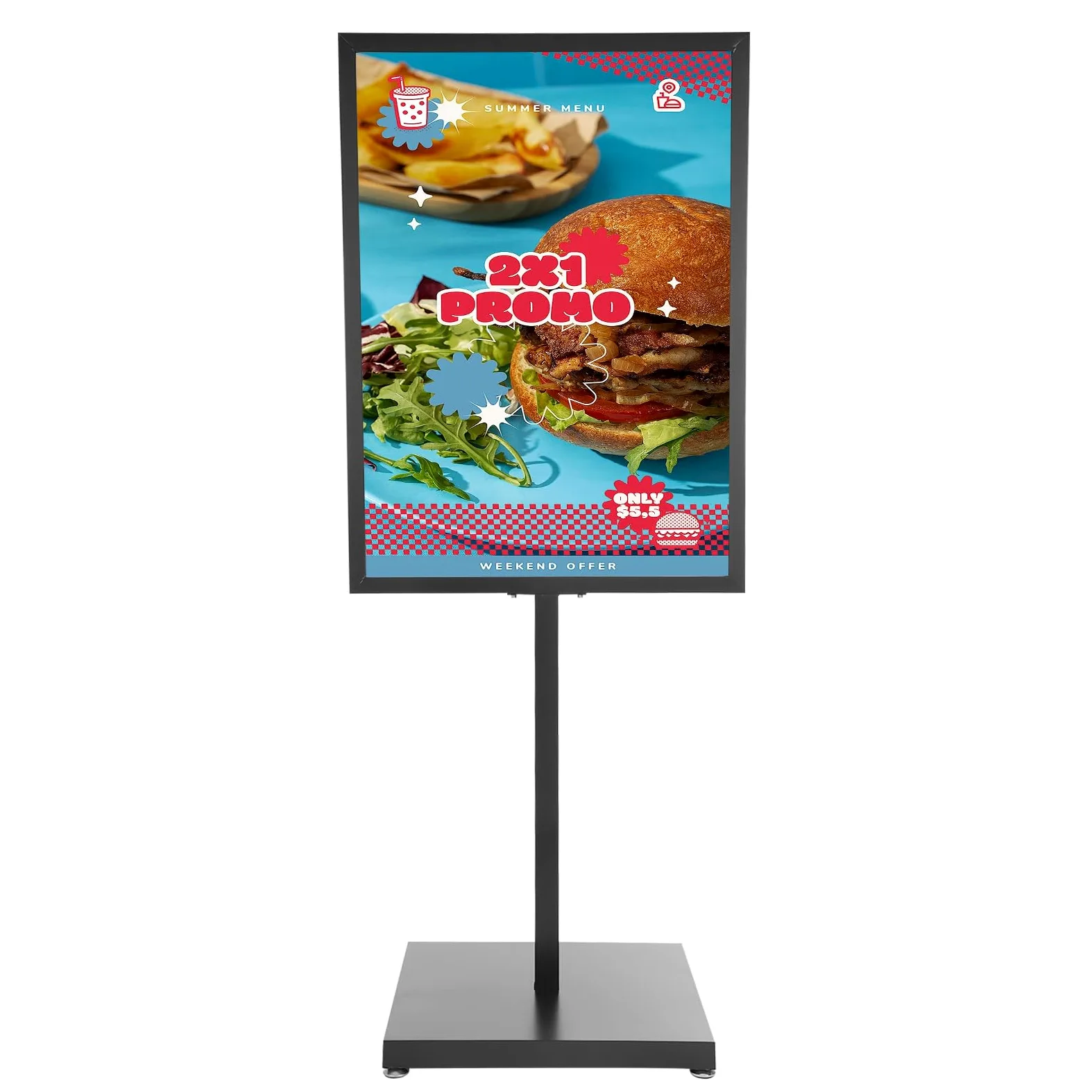 Expositor de publicidad de hierro con ajuste de altura, moderno soporte para carteles con pintura en aerosol antioxidante, marco estable (90 x 65 cm) para tiendas/eventos/exposiciones