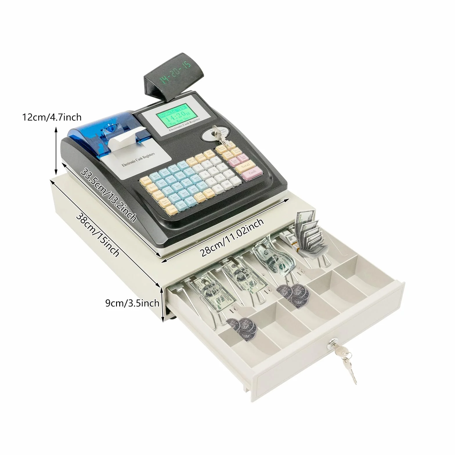 Caja registradora | Cajón de efectivo | Sistema POS | Sistema POS al por menor | Caja registradora para el comercio | Pantalla LED del cliente | Impresora térmica Connectable | Teclado Hub 48 teclas