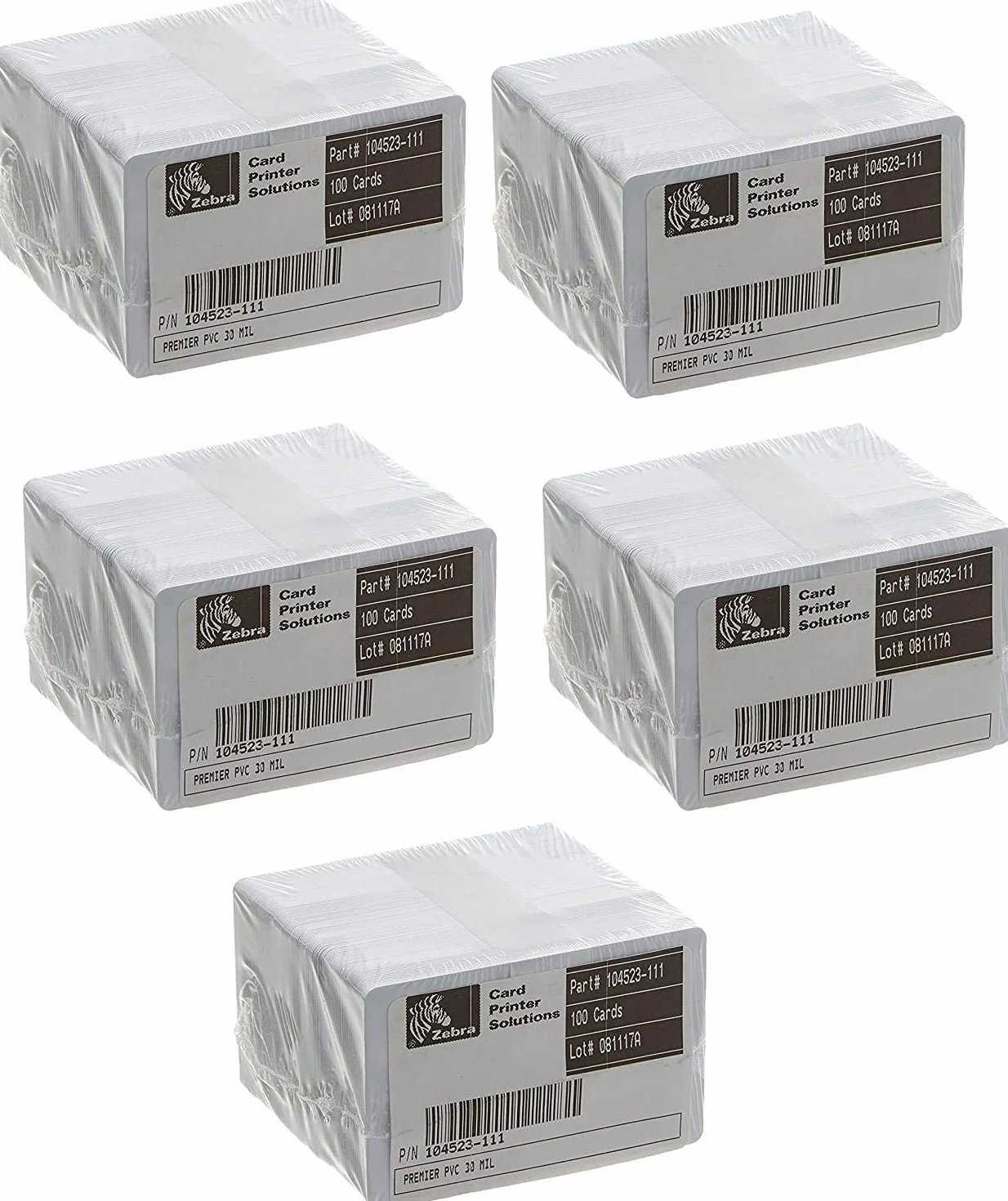 Tarjetas de identificación de plástico PVC de alta calidad para cebra y otras impresoras de tarjetas de identificación, 30 mil, 076 mm, 104523-111T, blanco en blanco, (500 tarjetas)