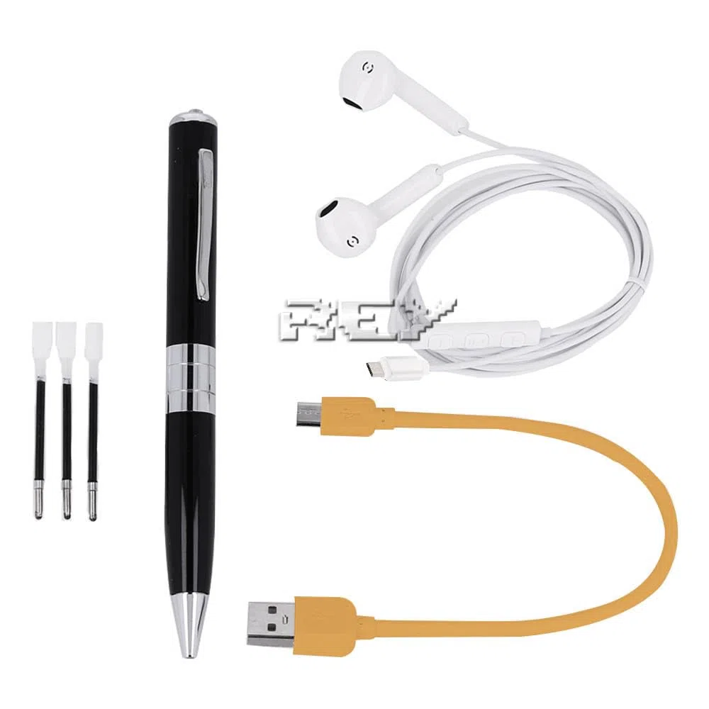 Grabadora de Audio Oculta en Bolígrafo Espía, hasta 32 GB,Incluye Cable Micro USB, Manual, Auriculares y Tinta, Color Negro