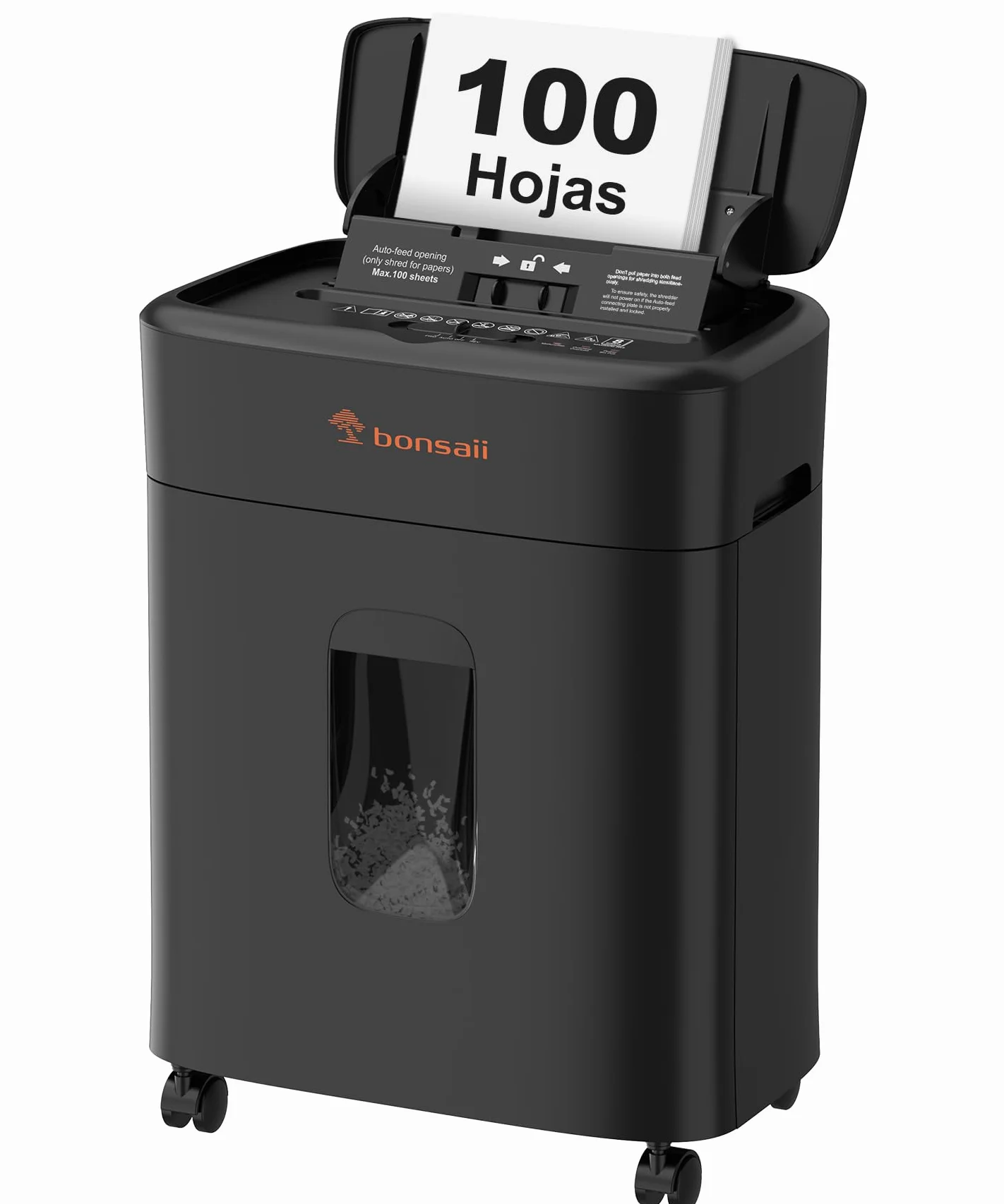 Bonsaii Destructora de Papel con Corte Micro-Particular P4, alimentación automática hasta 100 Hojas, antiatasco, 30 min Continuo, depósito de 16L – para Oficina y hogar, C231-D