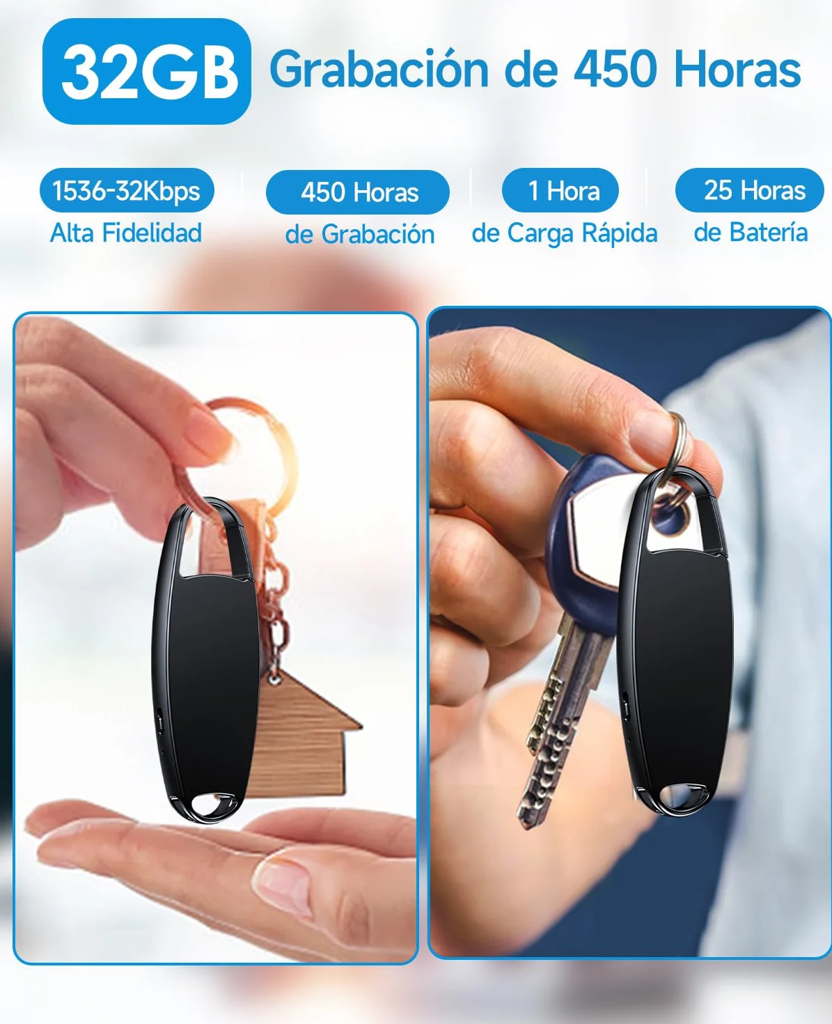 Vandlion HD Grabadora de Voz 32GB USB C Mini Reducción de Ruido 25 Horas para Reuniones Conferencias
