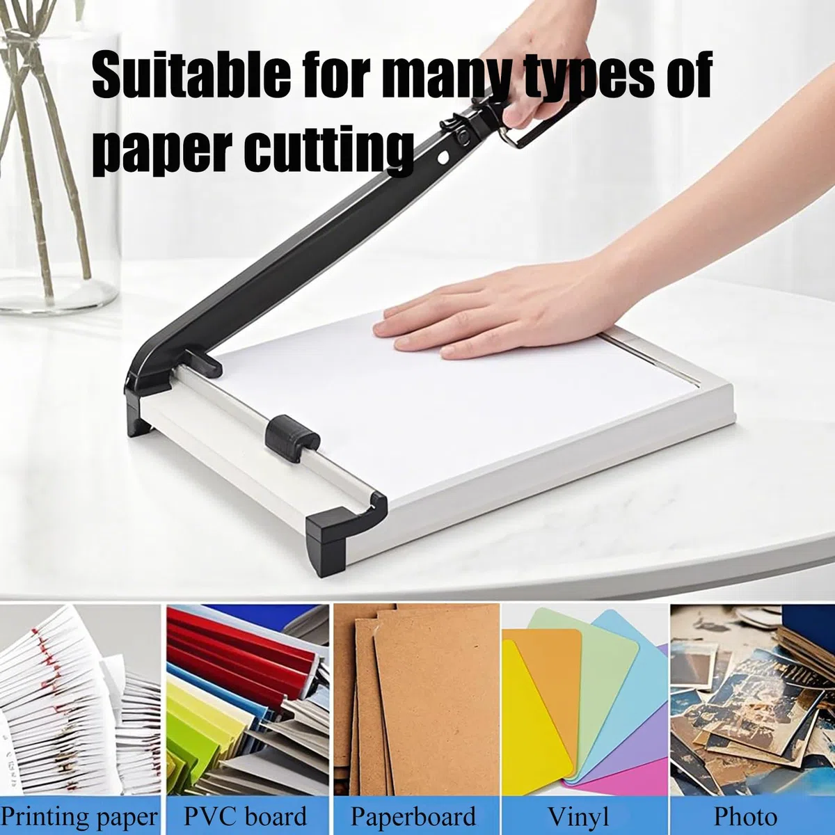 Guillotina de Papel A4,Cizalla Papel Manual,para A4/B5/A5/B6/B7,Con Protector de Seguridad,Corte Preciso,para Cuero/Fotos(Capacidad de 12 Hojas)