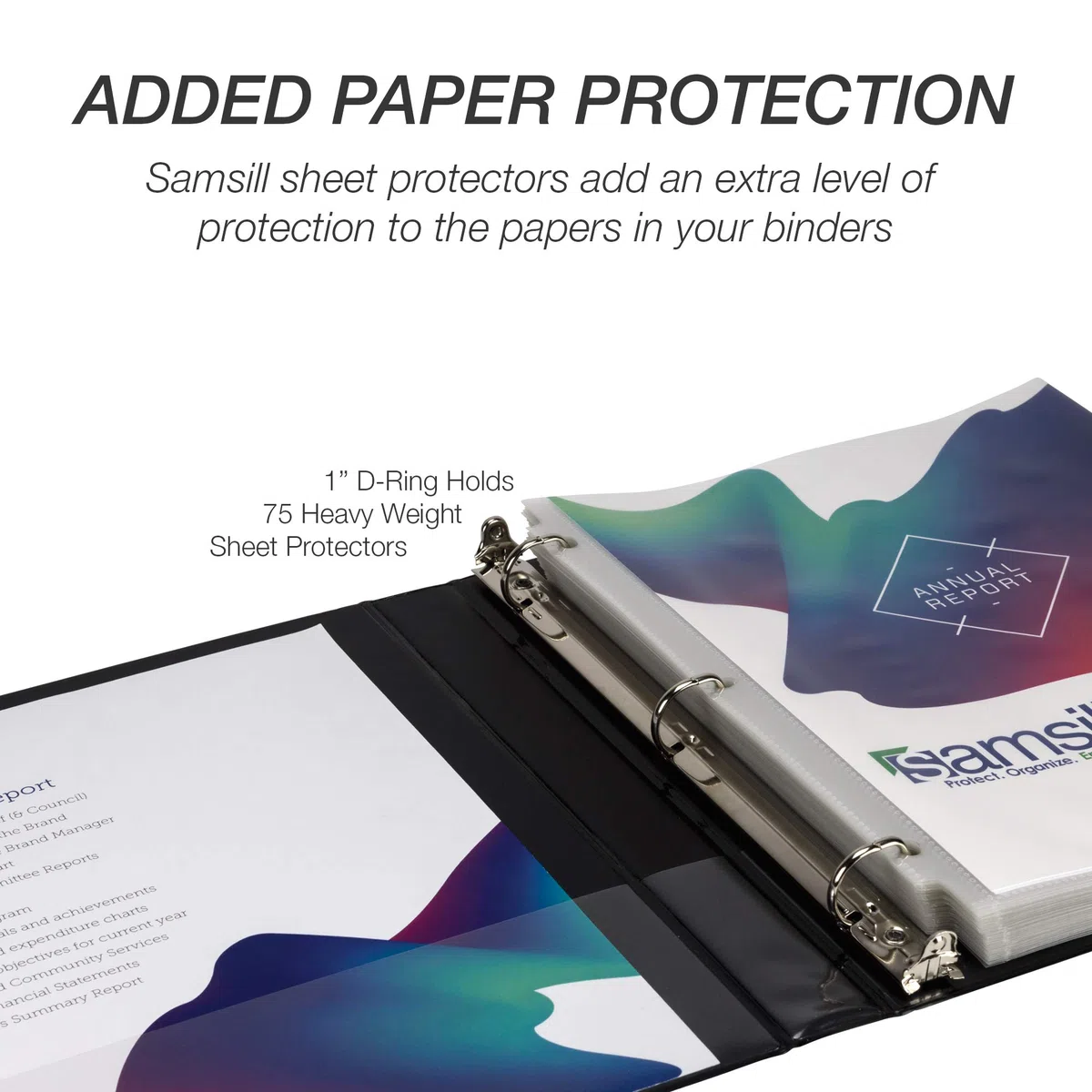 Samsill Carpeta duradera de 1 pulgada, fabricada en los Estados Unidos, carpeta de anillos en D, cubierta transparente personalizable, negro, paquete de 4, cada uno con capacidad para 225 páginas