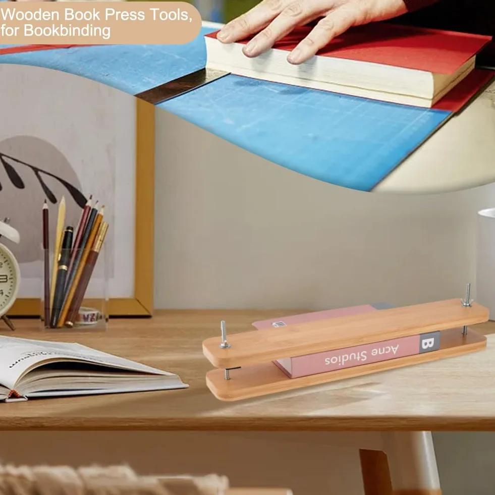 OLYCRAFT Herramientas de prensa de libros de madera, rectangular, prensa de encuadernación de madera, portátil, con 2 tornillos para suministros de encuadernación, 44 x 8,2 x 10,5 cm