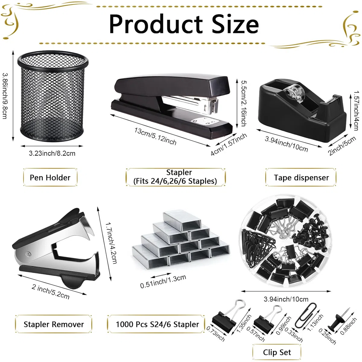 Suministros de oficina, accesorios de escritorio, grapadora y dispensador de cinta para mujeres con grapadora, dispensador de cinta, removedor de grapas, grapas, clips, tijeras y pestañas, regalo para