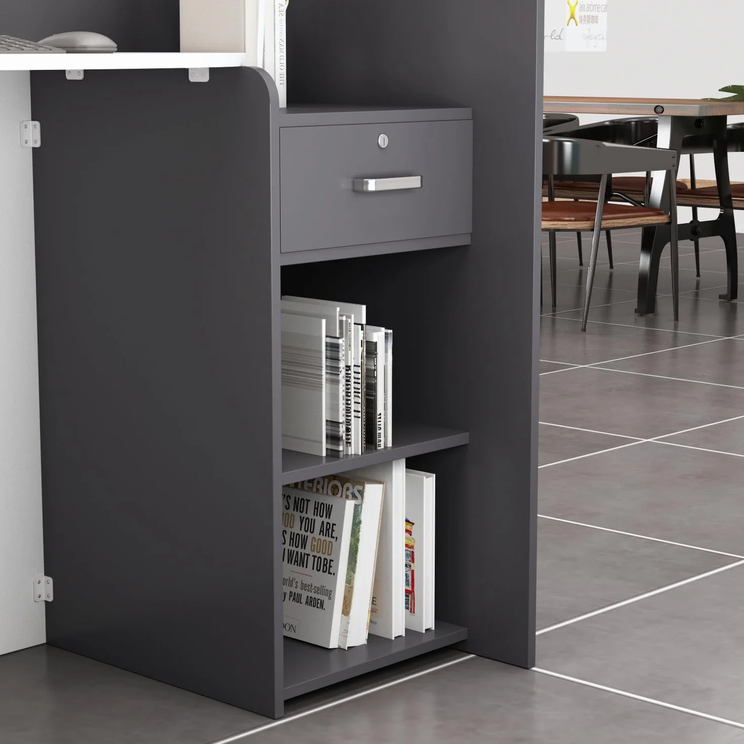 Mesa de Oficina Mueble Recepción Mostrador Basic MDF 40 x 121 x 110 CM Blanco y Negro