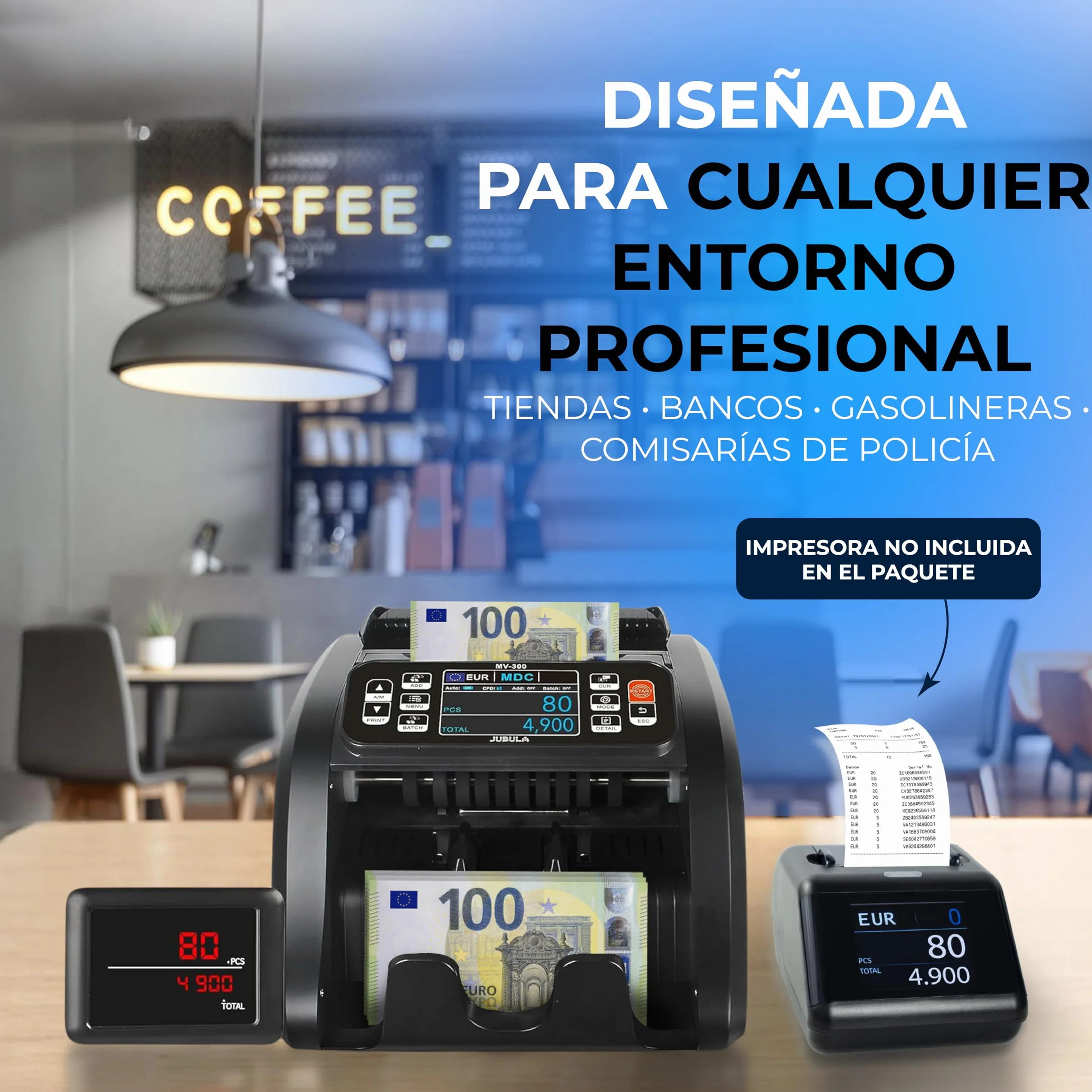 MV-300 Contador de Billetes Mixtos con 8 Veces Reconocimiento de Falsos EUR USD GBP