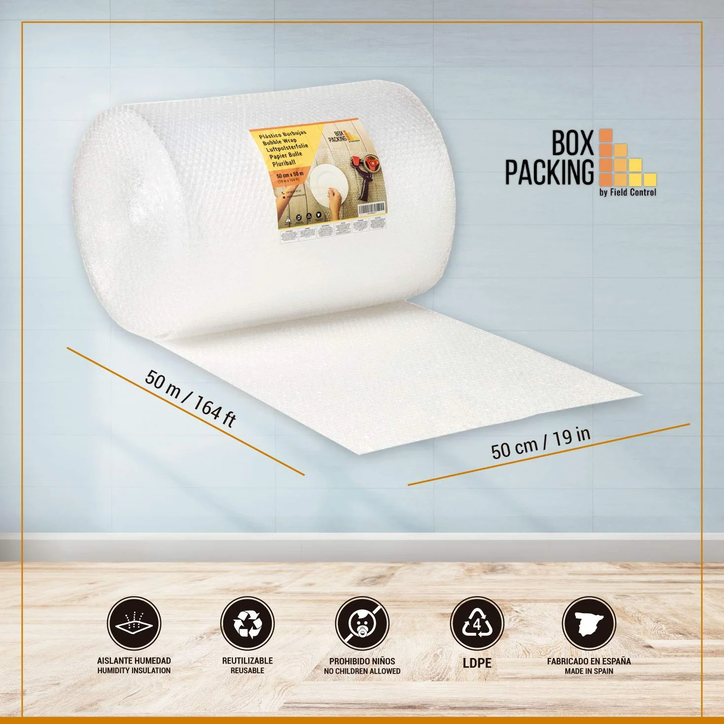 BOXPACKING | Papel Burbujas Embalaje Mudanza | Plástico Burbujas | 50 cm x 50 m | Rollo burbujas Embalaje | Bubble Wrap | Protección de objetos frágiles para envíos y mudanza | Burbuja 1 cm (50 g/m²)