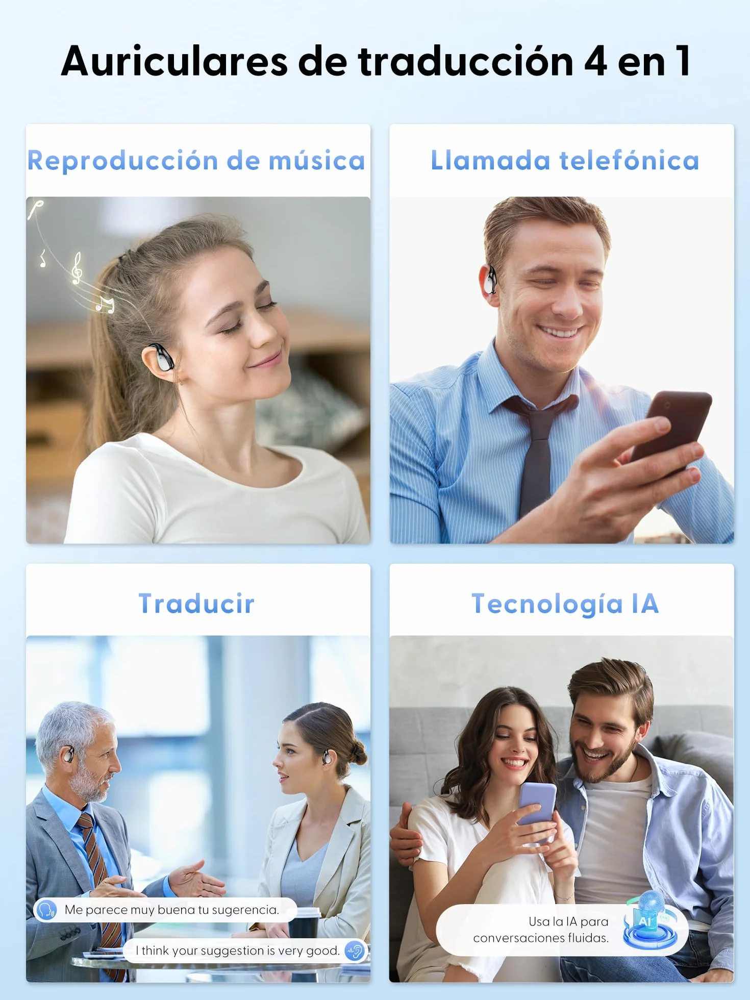 AI Auriculares Traductor en Tiempo Real: 164 Idiomas Traductor Instantáneo 3 en 1 - Bluetooth 6.0 Audífonos Traductores 40h Batería - 6 Modos de TraduccióN para Viajes Negocios Aprendizaje Reuniones