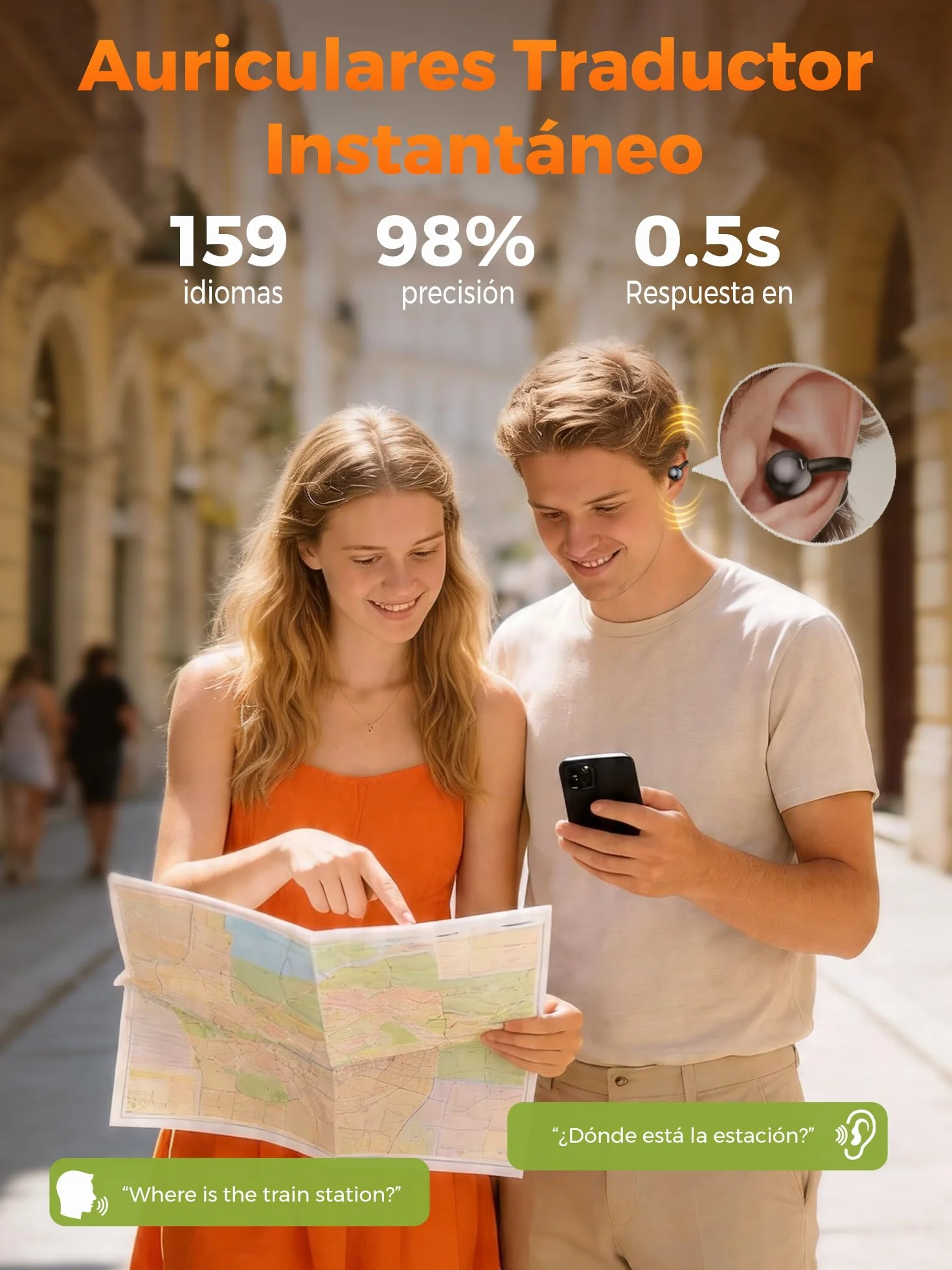 Auriculares Traductor En Tiempo Real: 3-en-1 Auriculares Traductores 159 Idiomas Traductor Instantáneo De Voz Con Pantalla Táctil LCD 7 Modos De Traducción 30H Autonomía Para Viajes Negocios Estudio