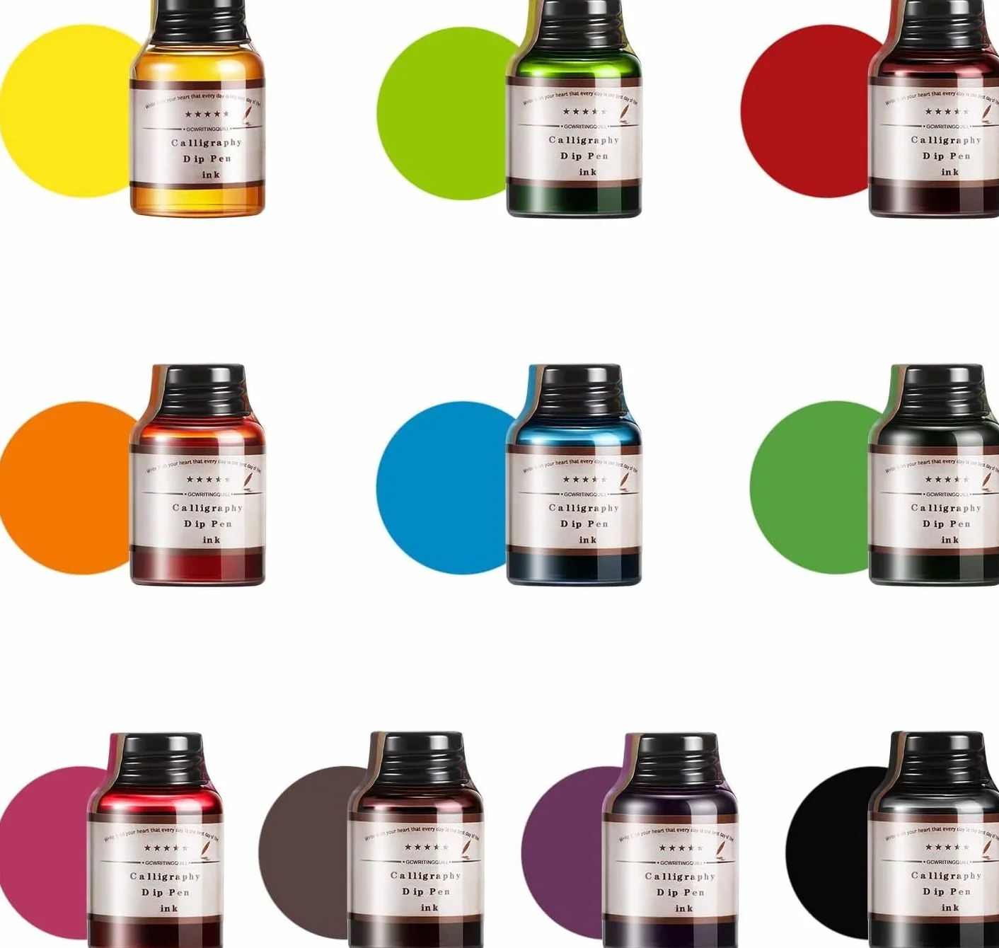 GC Tinta de caligrafía - Juego de 10 botellas de tinta de 20 ml de colores - Recarga de tinta sin carbón para pluma estilográfica - para llevar un diario, escribir y dibujar GC-710