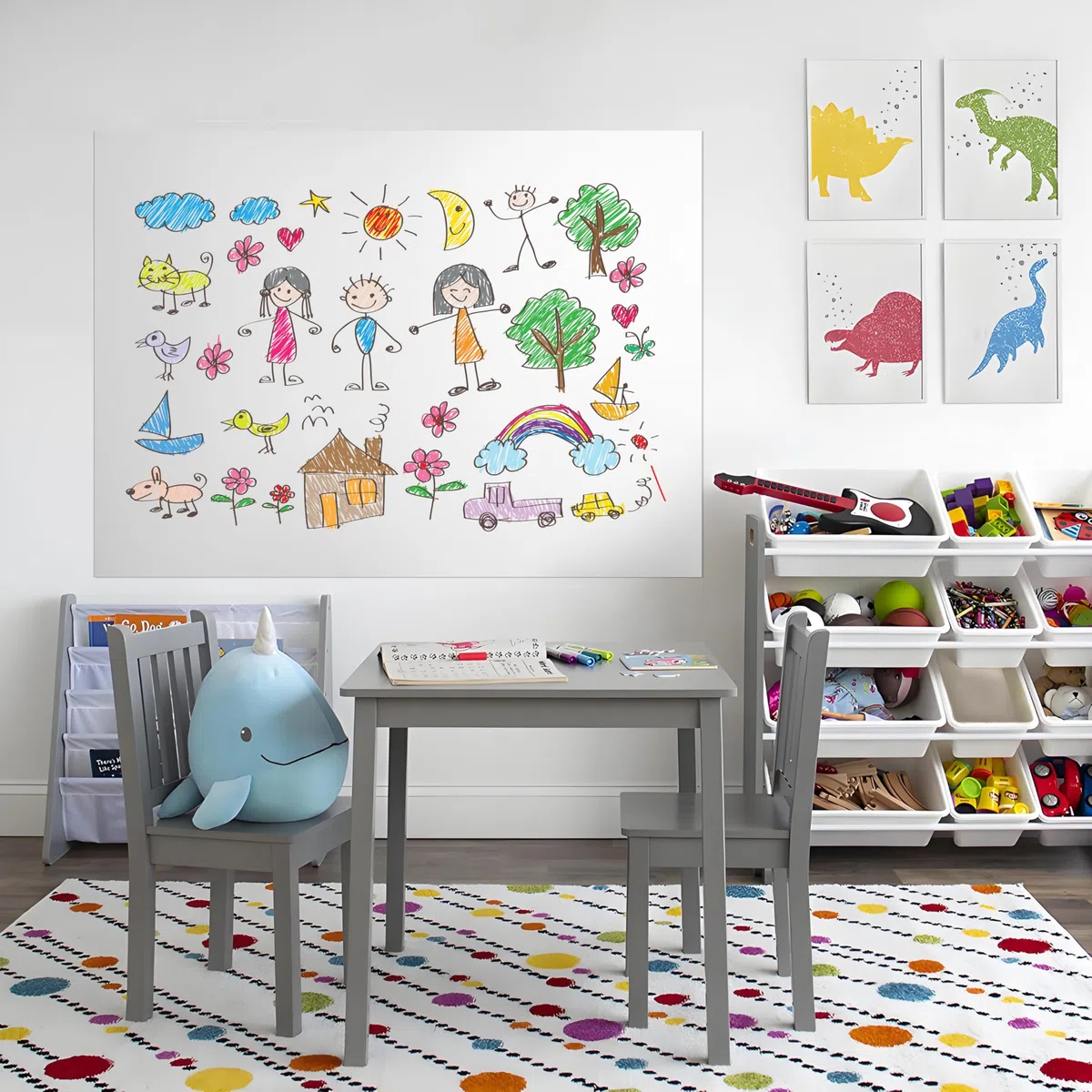 AMIGO Rollo de Pizarra Blanca Magnética, 60 x 90 cm, Papel Pizarra Adhesiva para Pared, Whiteboard adecuado para Escuela, Familia y Oficina, con Rotuladores, Borrador e Imanes