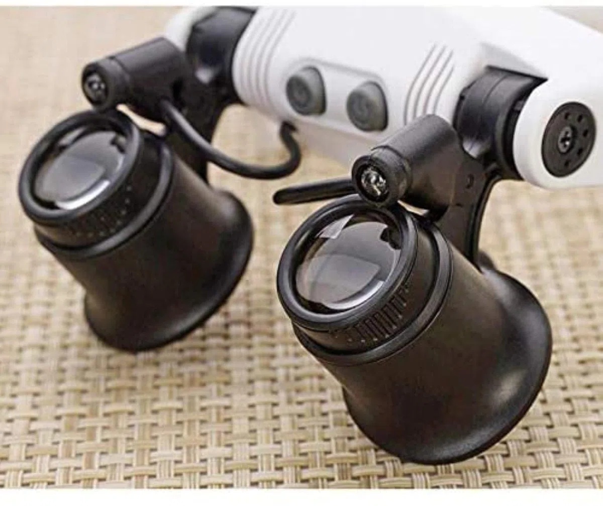 GaRcan Lupa de Diadema Manos Libres con luz LED, Lupa de Cabeza iluminada, Lupa de reparación de Relojes con luz, Aumento de 10X 25X, plástico Abs, Lente de Resina óptica