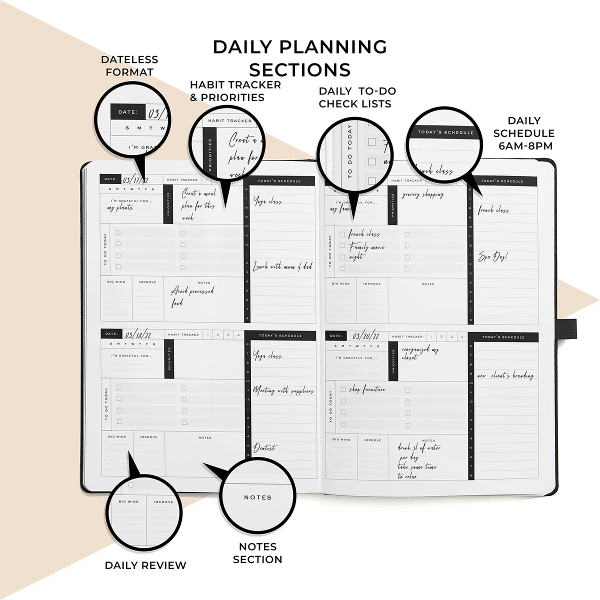 Planificador diario inteligente – Logra objetivos y aumenta la productividad, gestión del tiempo y felicidad – Planificador semanal mensual con diario de gratitud, tapa dura, planificador de negocios