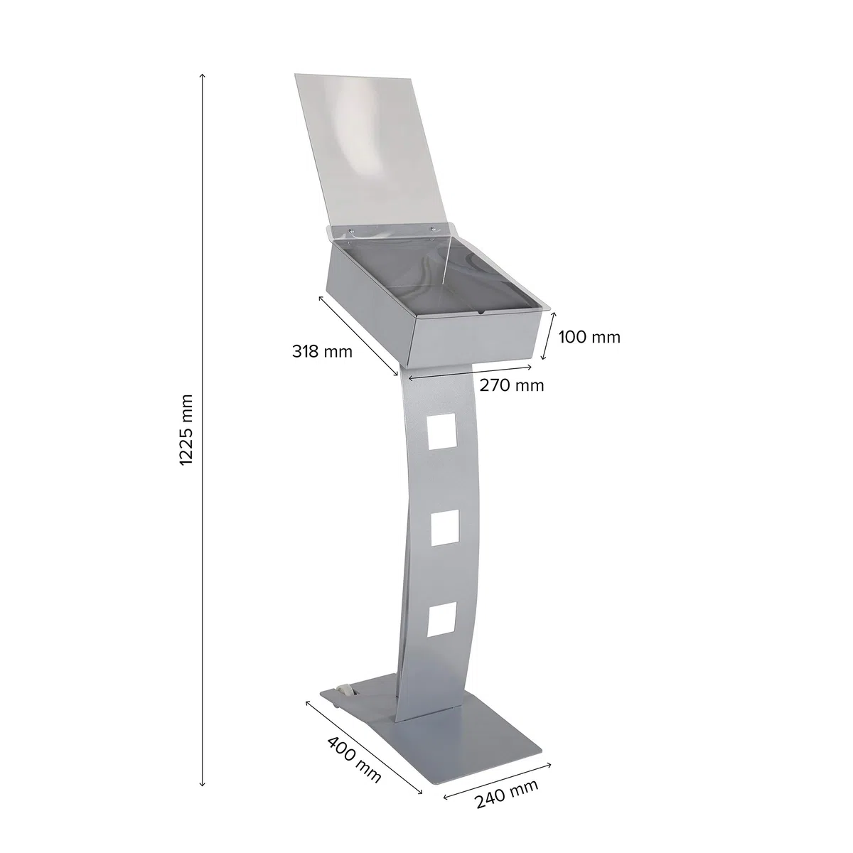 expositor hojas Outdoor Plus DIN A4 | porta folletos metálico impermeable con caja para folletos y bolsillo para carteles | expositores de pie A4, portafolletos metálico