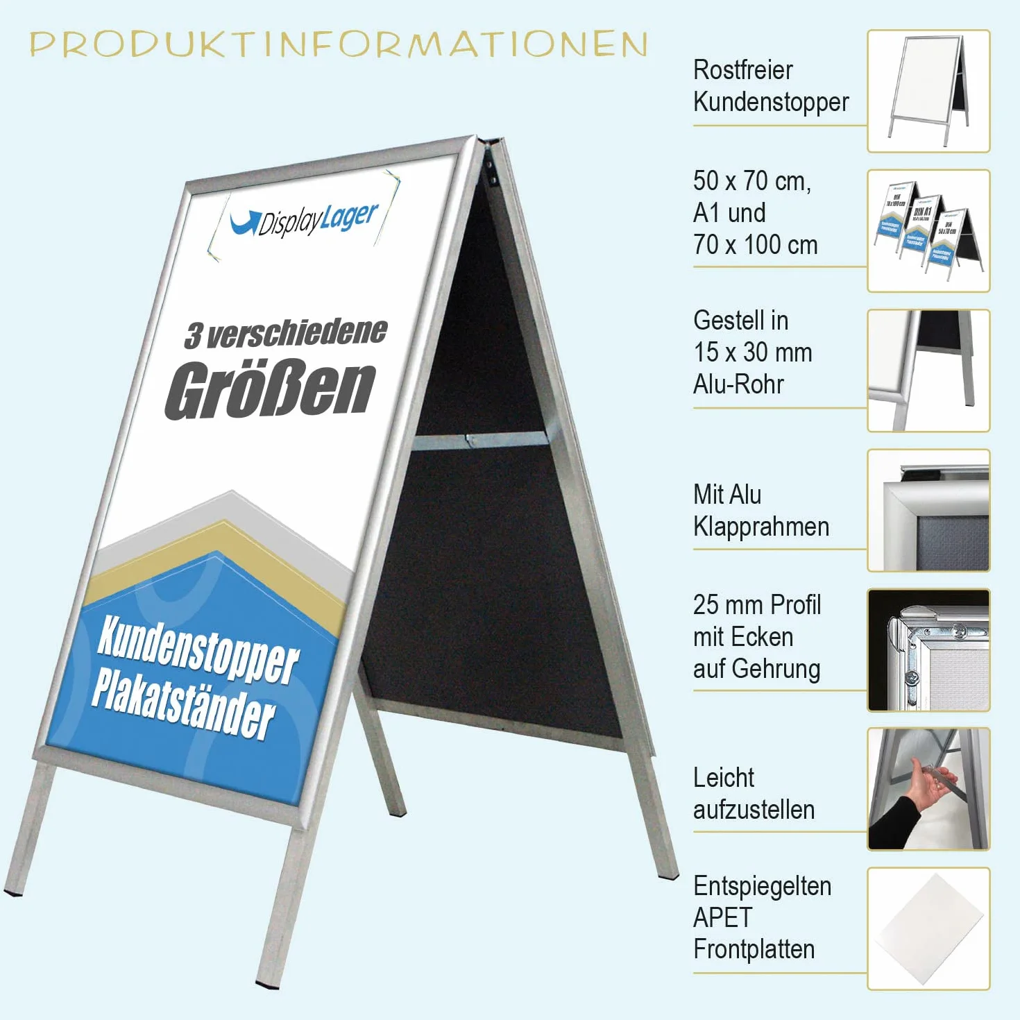 DisplayLager - Customer Budget Alu-Line, plata, para uso interior, ambos lados (2 carteles) (A1)