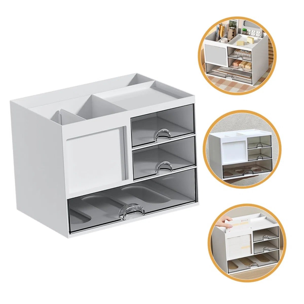 Angoily Organizador de Escritorio Cajones de Hips Blanco para Clasificar | Estructura de Varios Cajones, Caja Apilable para Oficina y Estudio, Útil para Papelería y Cuadernos
