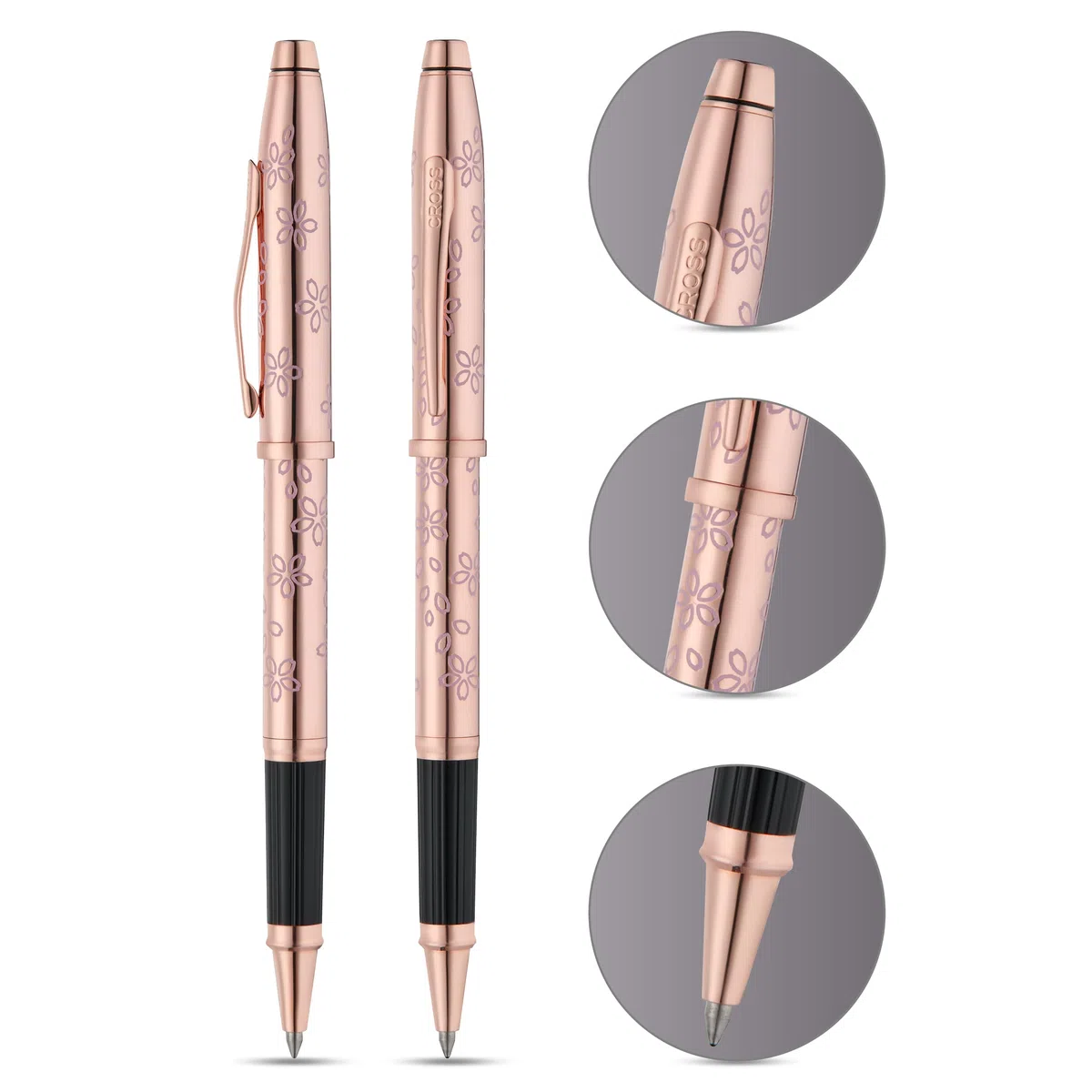 Cross Century II Cherry Blossom - Bolígrafo roller (trazos M, color de escritura: negro, incluye caja de regalo), color oro rosa lacado, herrajes de acero inoxidable chapado en oro rosa
