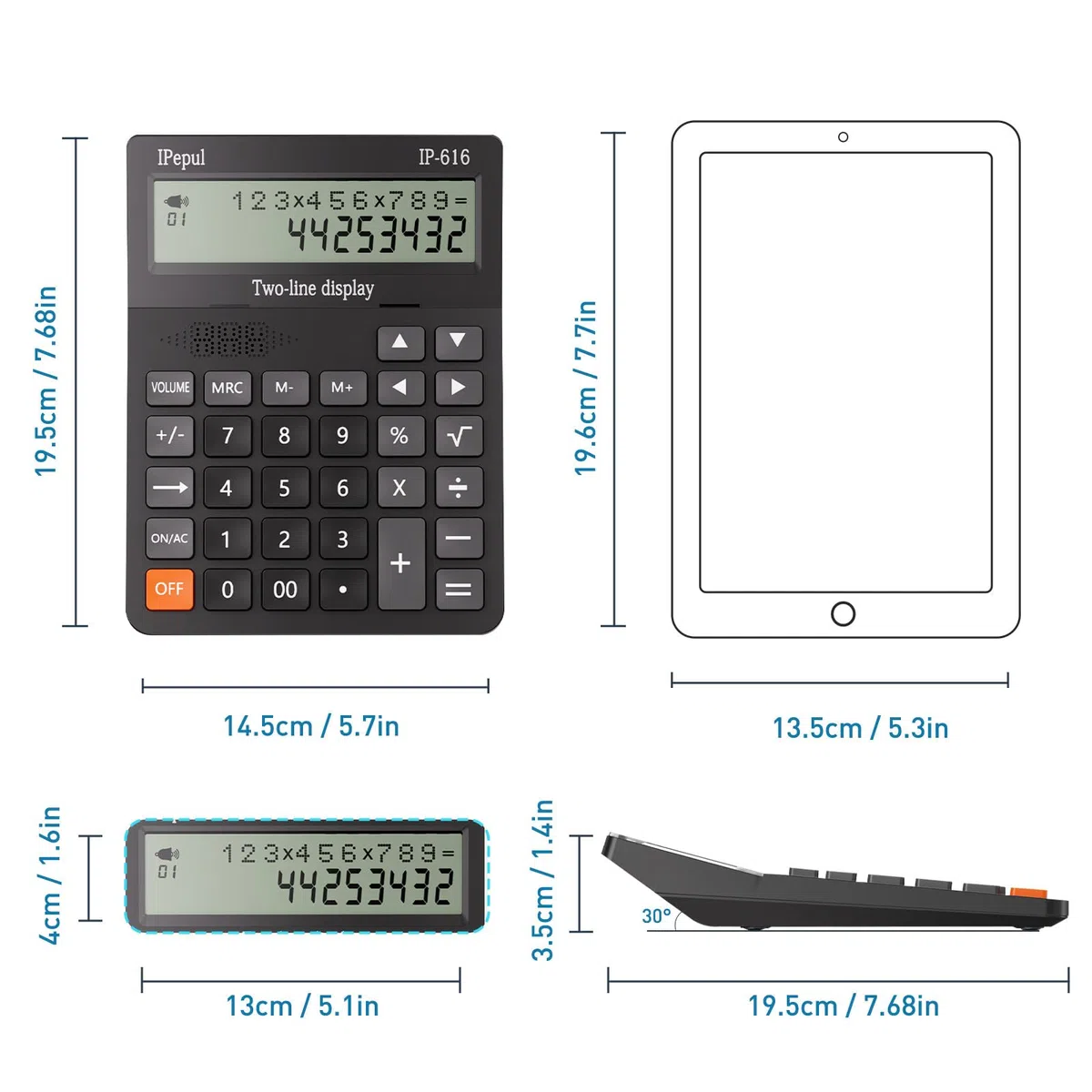 Calculadora de escritorio, calculadora de escritorio extra grande con pantalla de 2 líneas, calculadora básica con botones grandes y volumen ajustable, calculadora de 4 funciones para negocios