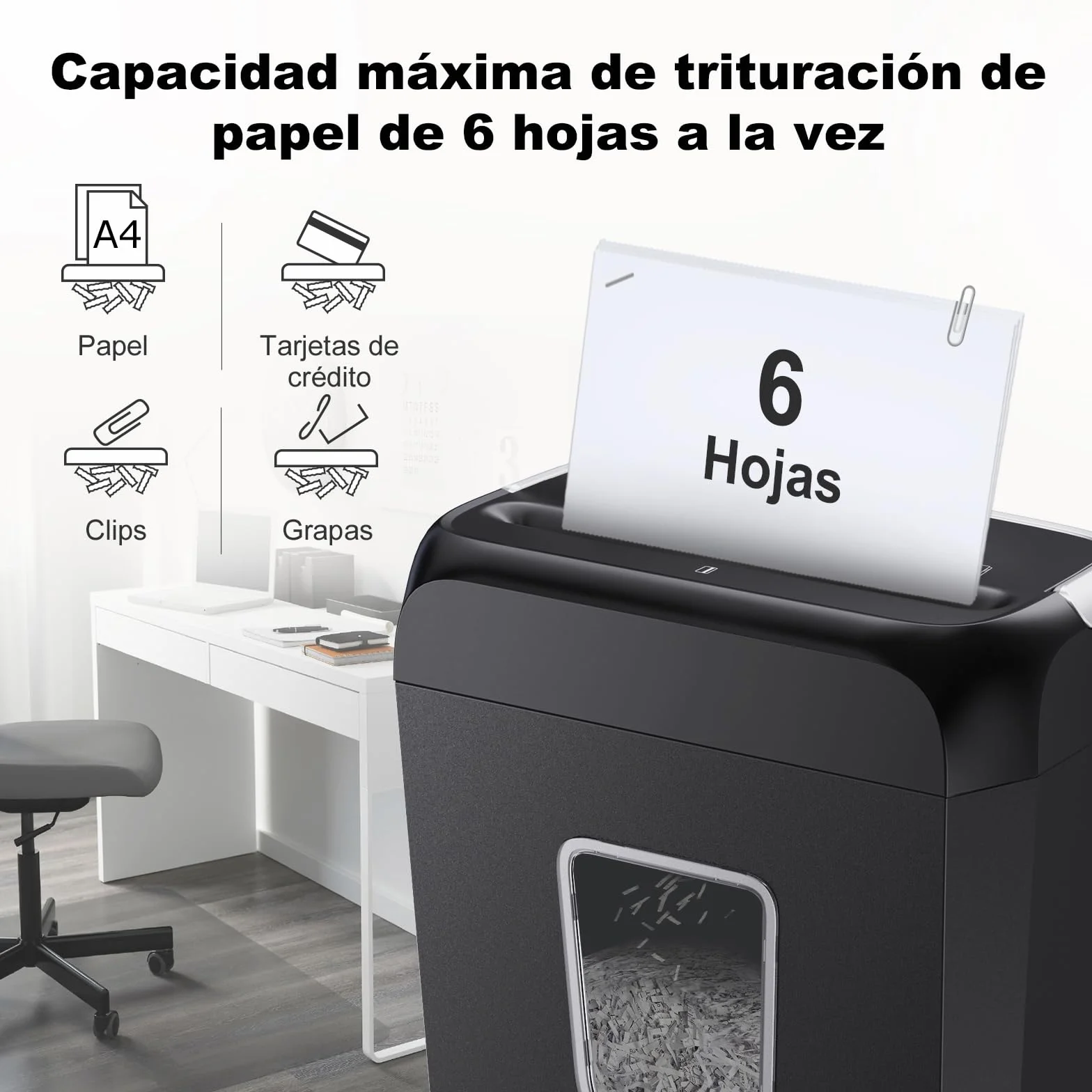Bonsaii Destructora de Papel C237-B, 6 Hojas, Tarjetas y Clips, 13L