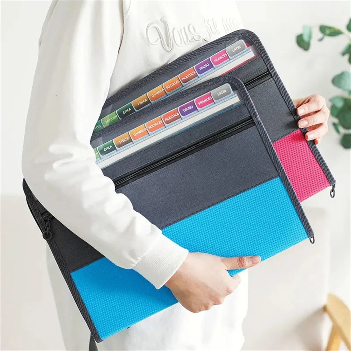 Organizador De Archivos En Acordeón Con Cremallera Segura Para Oficina | Carpeta de archivos expandible de 13 bolsillos con estuche frontal for lápices, material de oficina escolar(Blue)