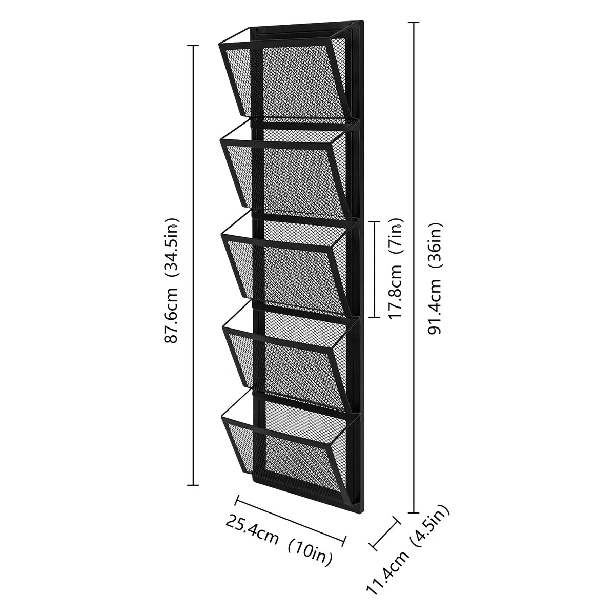 5 compartimentos de metal A4 para revistas de pared, archivos, documentos, organizador de revistas, dispensador de folletos, soporte de malla para archivos de pared, soporte de bolsillo