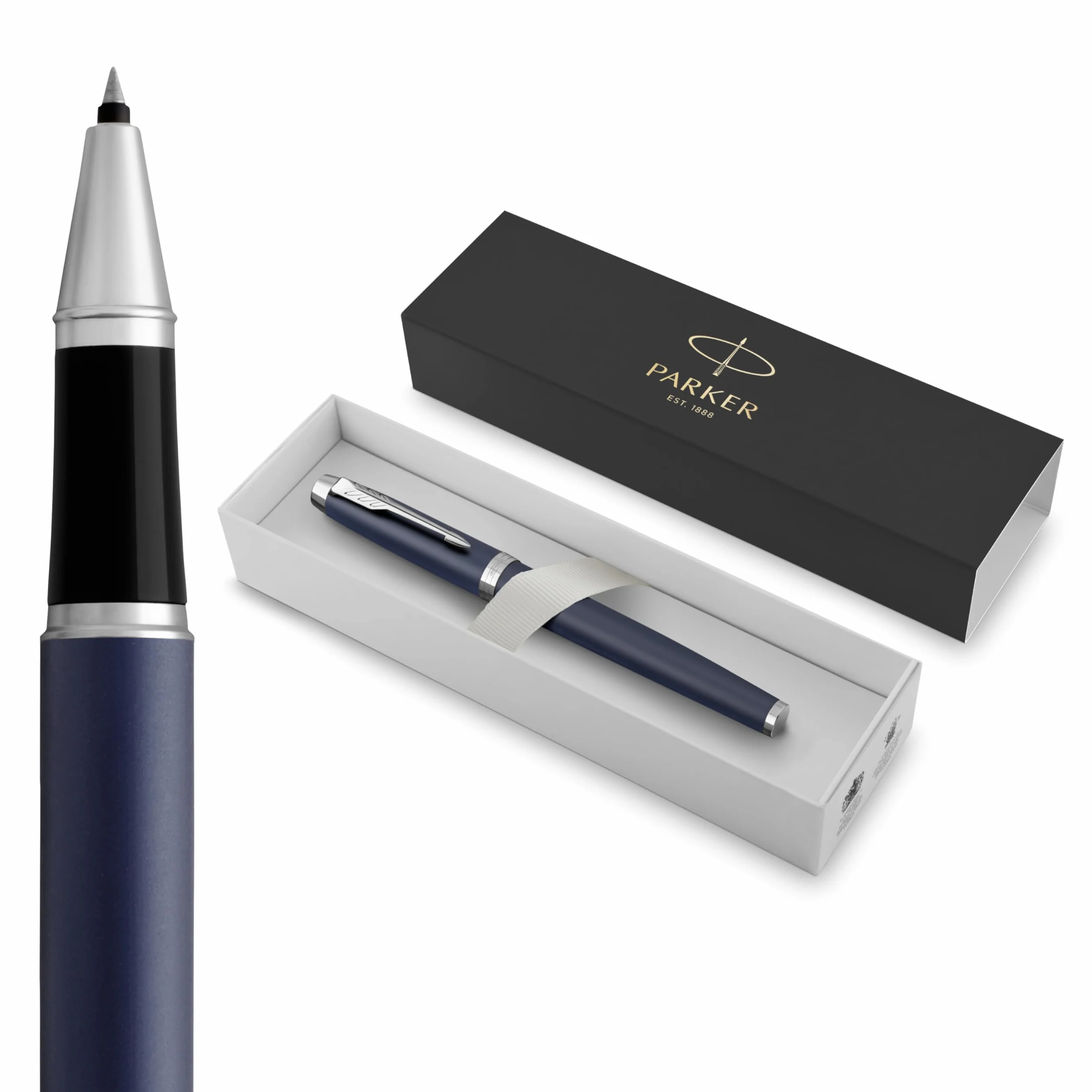 Parker IM Bolígrafo Roller | Punto fino | color azul mate | tinta negra | en estuche de regalo