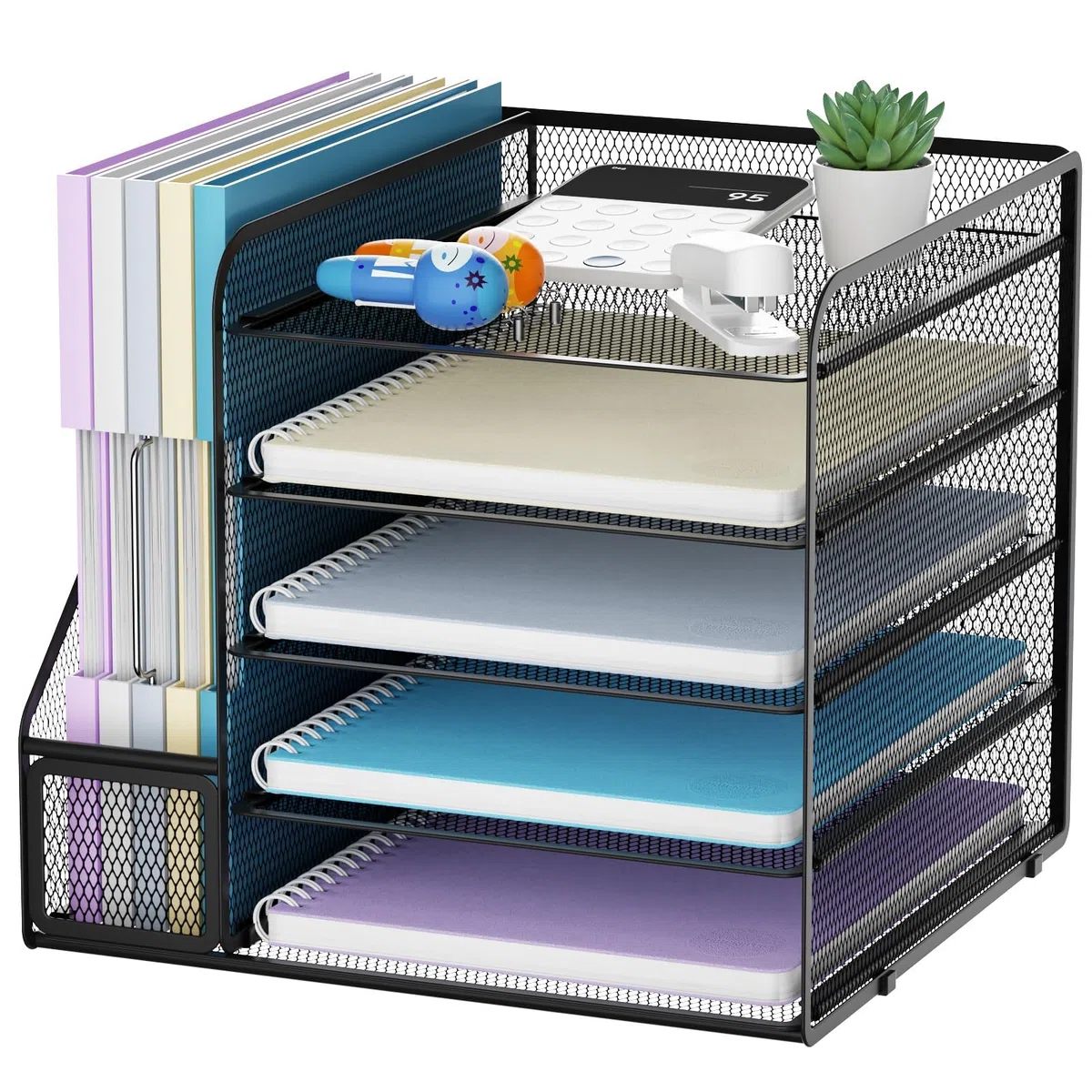 Marbrasse Organizador de Escritorio,5 Niveles Malla Papel Organizador, Archivo Estantería para Oficina Casa Accesorios(Negro)