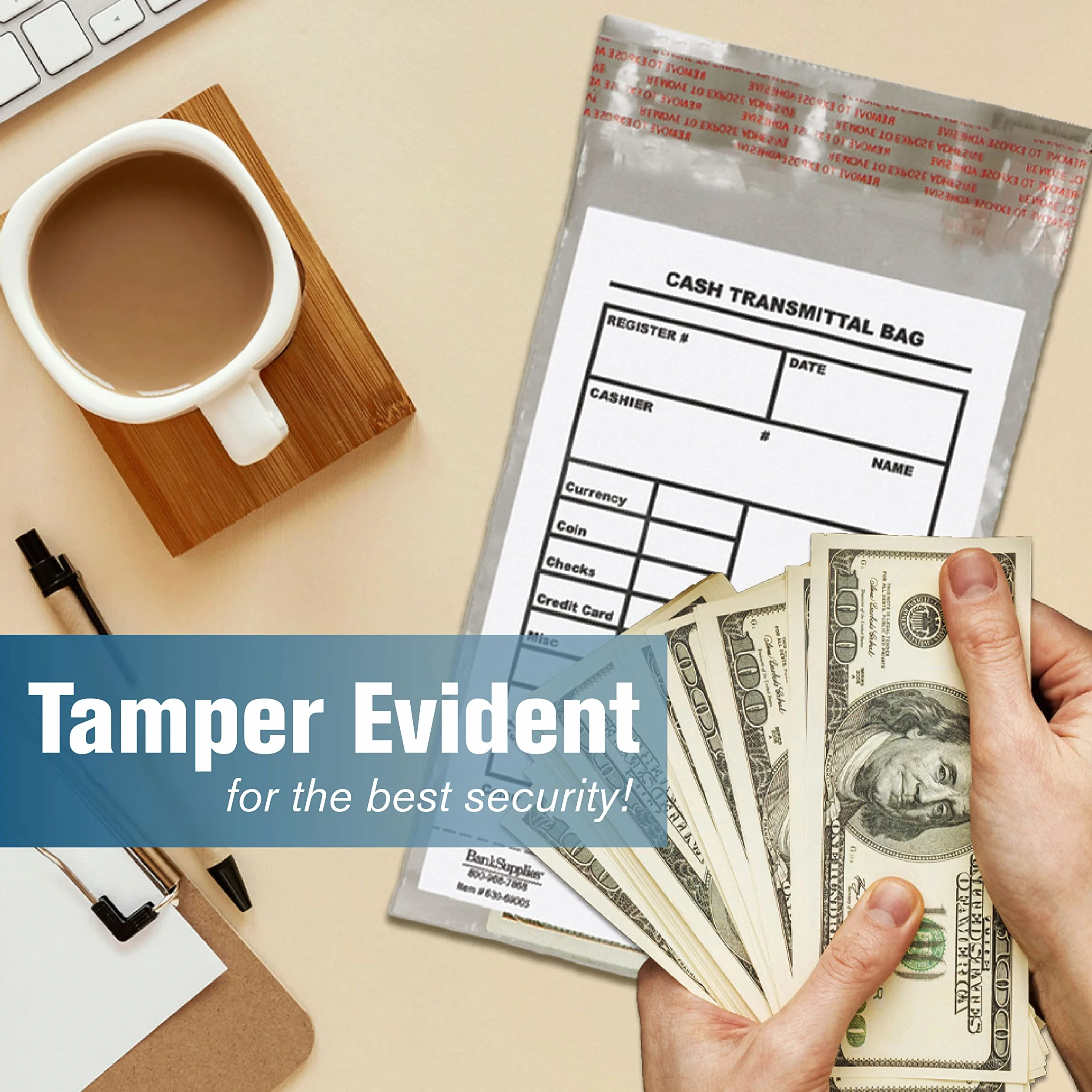 BankSupplies Cash Transmittal Bags | Tamper Evident | 6W x 9H | Case of 100 | Clear Polyurethane Film & Side Weld Seams | Audit Friendly | For Currency, Coin, Checks & Receipts