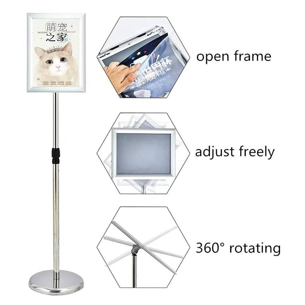 Soporte ajustable para letreros de menú de piso, soporte de póster reemplazable con base estable para menús, avisos y pantallas (A4)