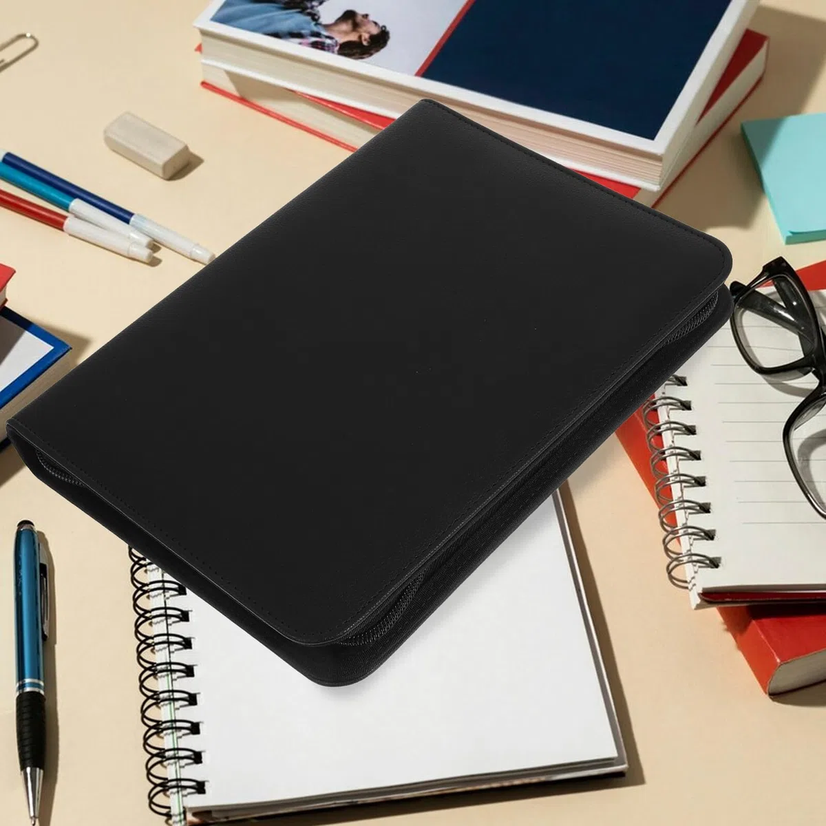 WOONEKY Carpeta y Gran Capacidad Anillas Organizador Profesional Cremallera de Pu para Documentos y Accesorios para Oficina y Negocios