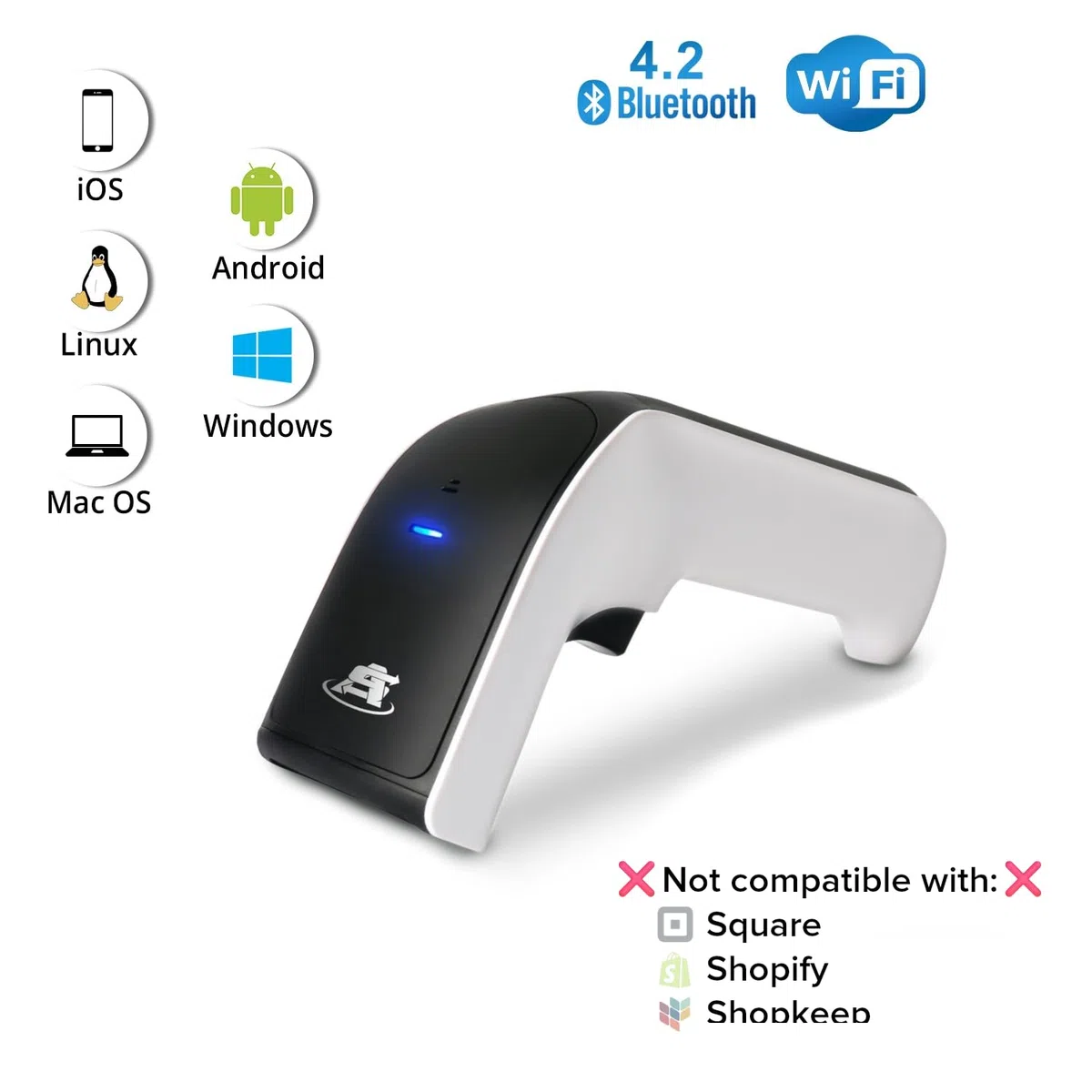 ScanAvenger Escáner de Código de Barras inalámbrico con Bluetooth 3 en 1 con Soporte Recargable para gestión de inventario portátil (1D y 2D sin Soporte de última generación)