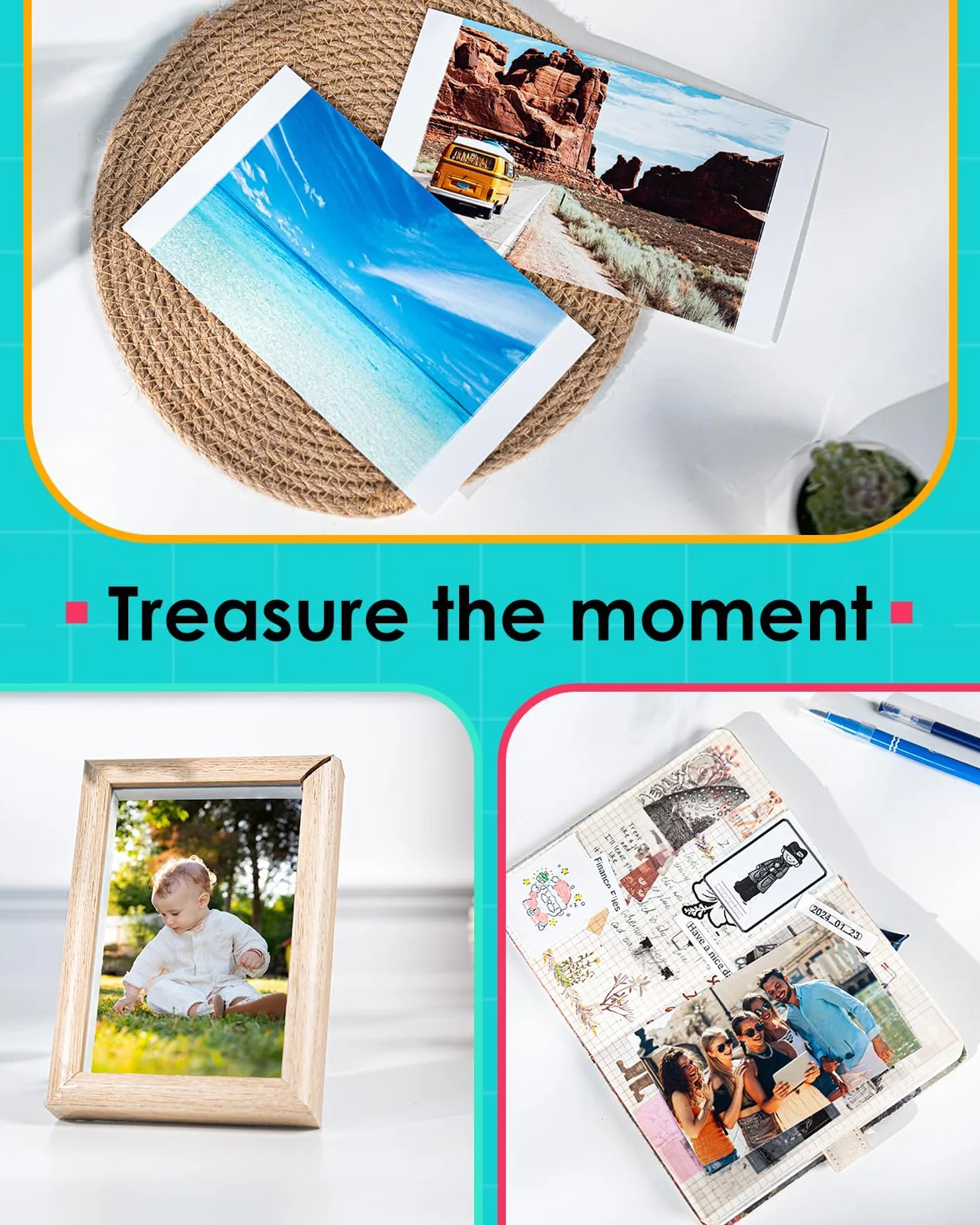 Compatible con Liene Amber M100/M200/M110/M210-80 Hojas de Papel Fotográfico y 2 Cartuchos de Tinta, Papel Fotográfico 4"x6" (10x15cm) para Impresora de Sublimación Térmica, Antioxidante