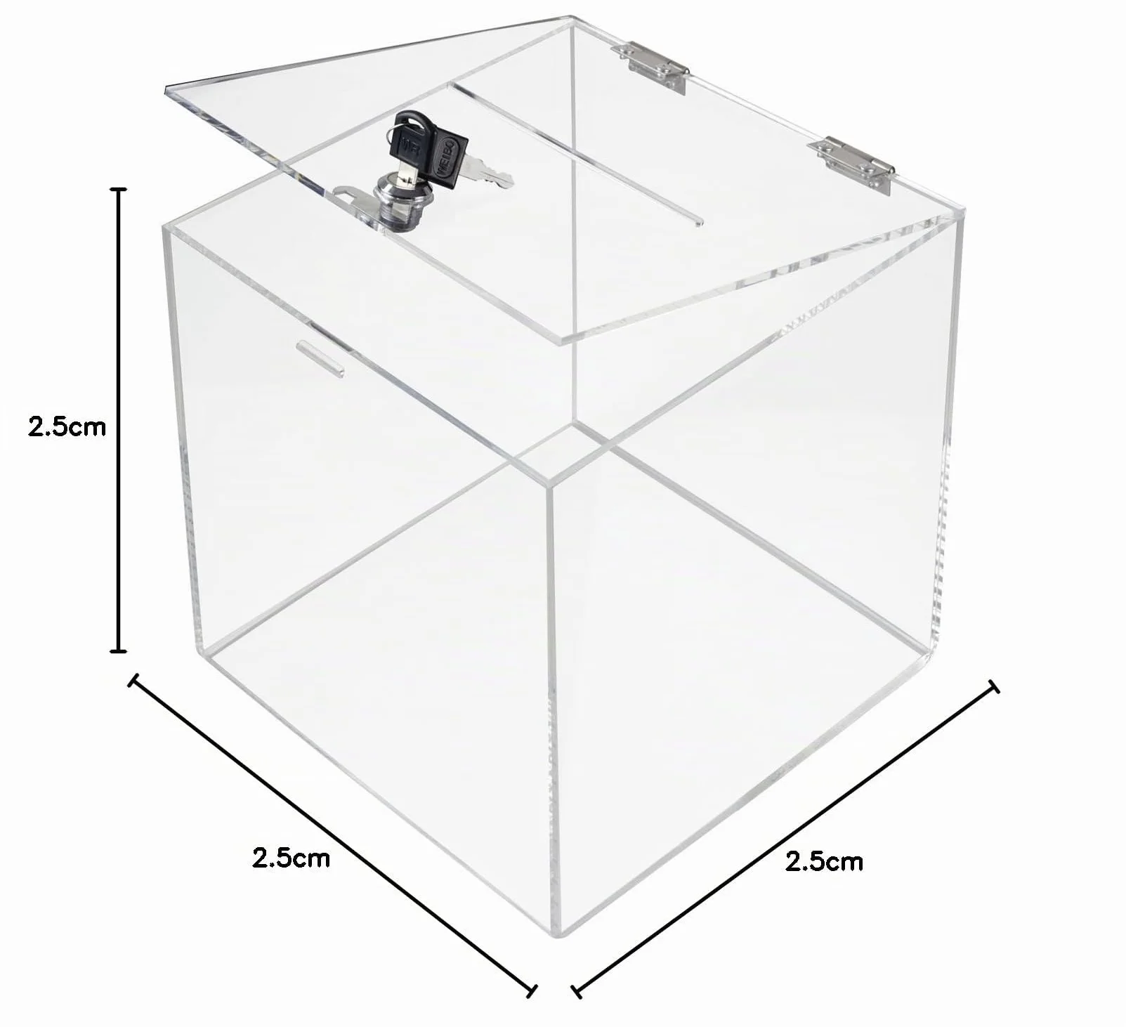HMF 46917 Caja de donación de acrílico con cerradura | 25 x 25 x 25 cm | DIN A5 | Transparente