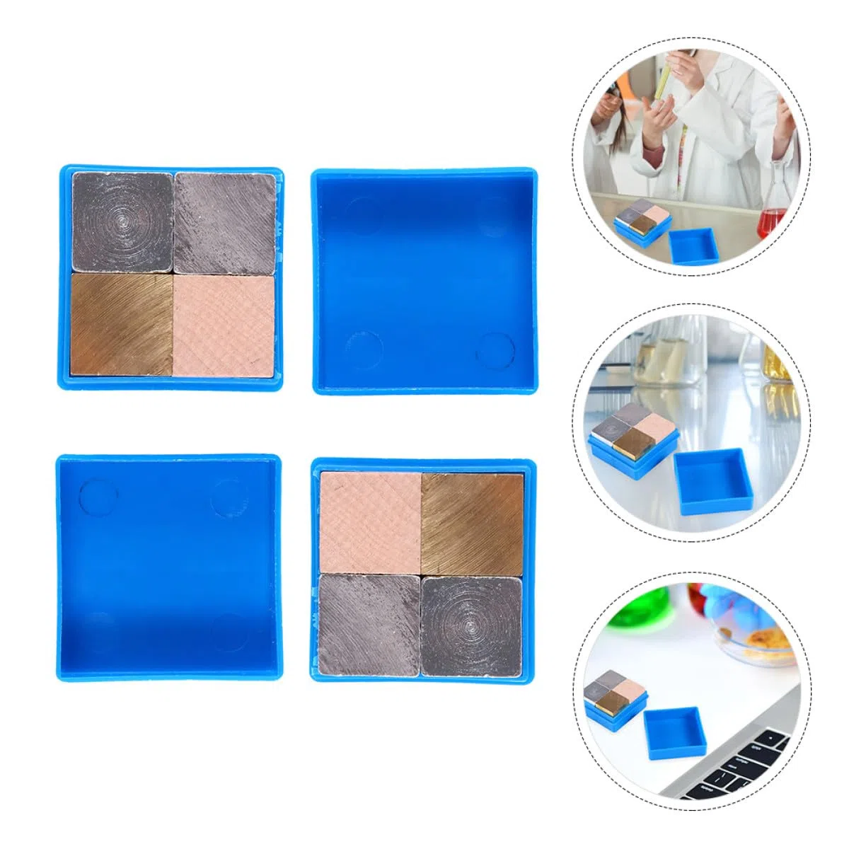 Cubos Metálicos para Estudiar Densidad de Cobre, Hierro y Aluminio Juego de 8 Almacenamiento Plástico Compacto en Aulas de Física