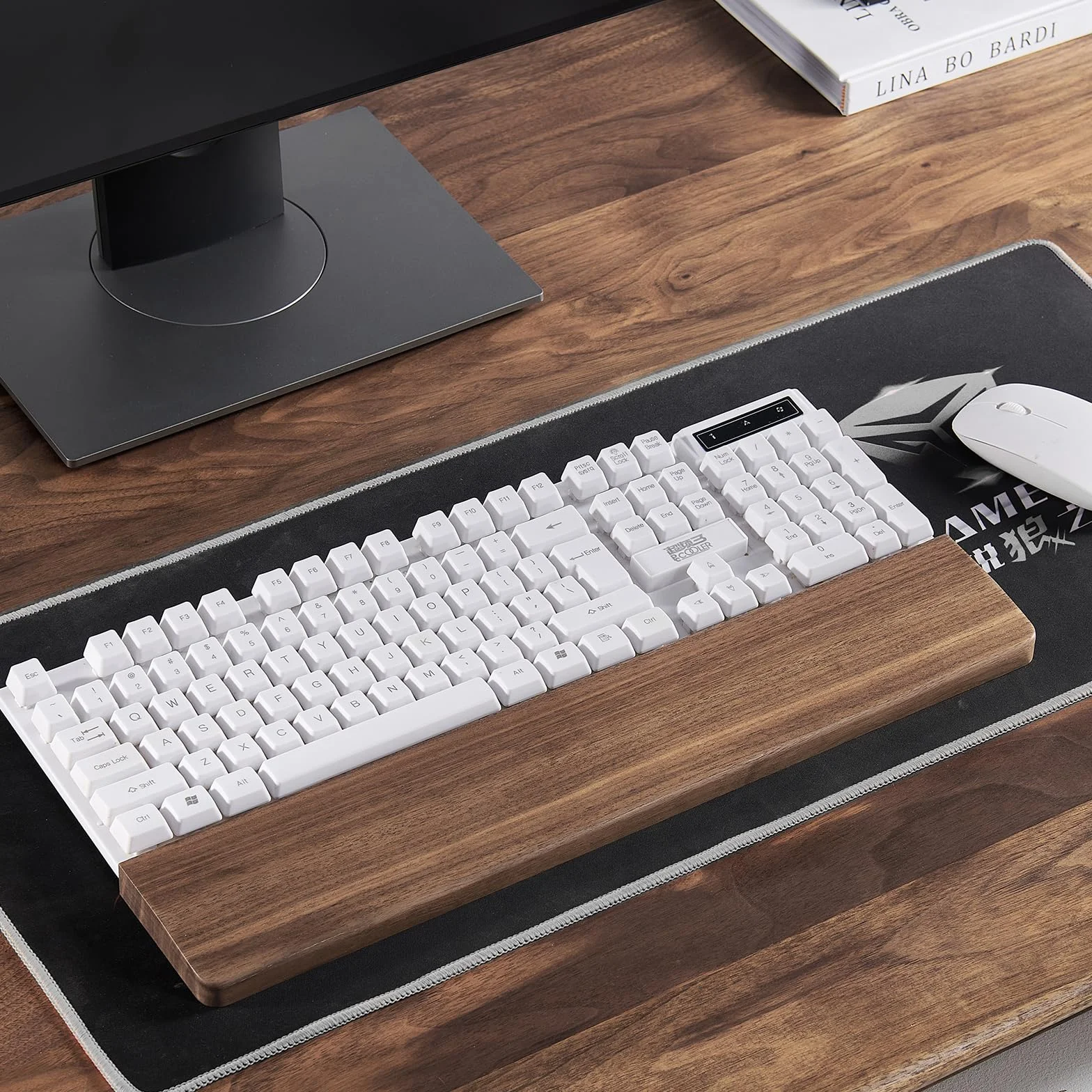 87 Teclas(36cm) Premium Reposamuñecas de Madera Maciza, Antideslizante y Ergonómico Reposamuñecas de Nogal Negro, Set para Oficina y Juegos Reposamuñecas para Alivio del Dolor