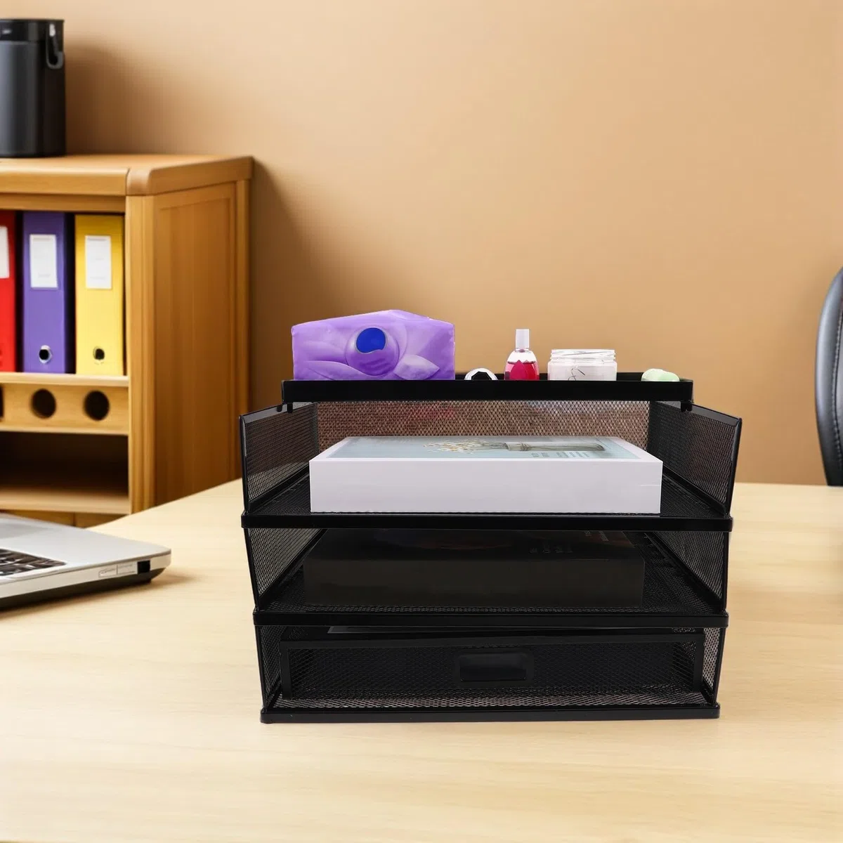 PRETYZOOM Organizador de Archivos de Metal Soporte Multifunción para Papelería y Documentos Estante Apilable para Oficina y Escritorio Negro